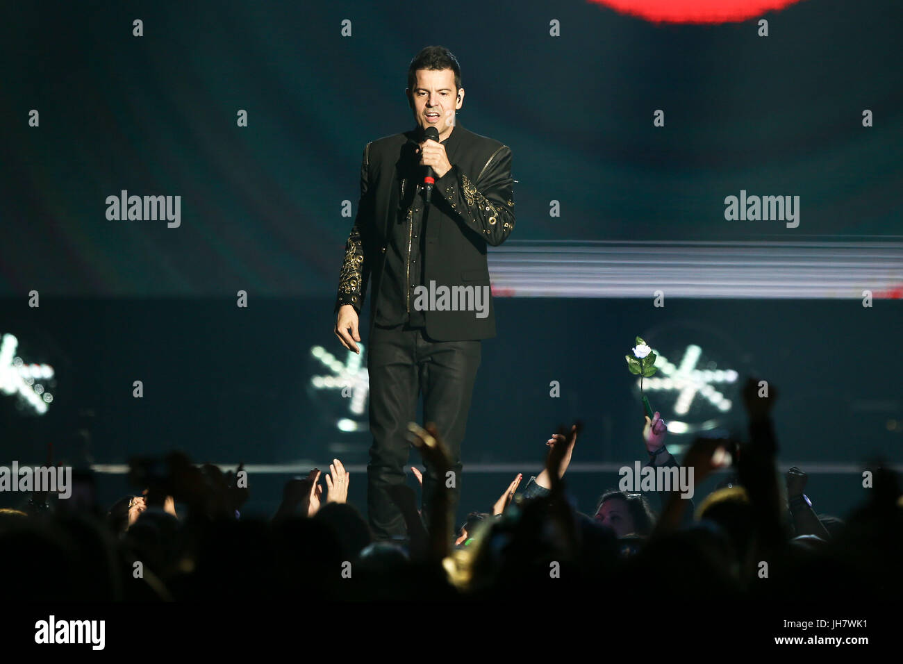 NEW YORK-JUL 7: Jordan Knight of New Kids on the Block perform during The Total Package Tour at NYCB Live at the Nassau Veterans Memorial Coliseum on  Stock Photo