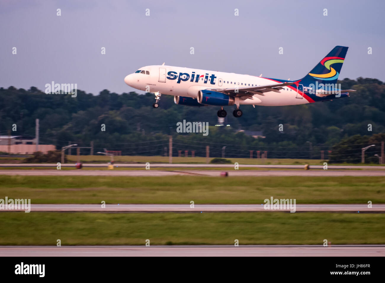 Spirit Airlines passenger jet at Hartsfield-Jackson Atlanta International Airport in Atlanta, Georgia, USA. Stock Photo