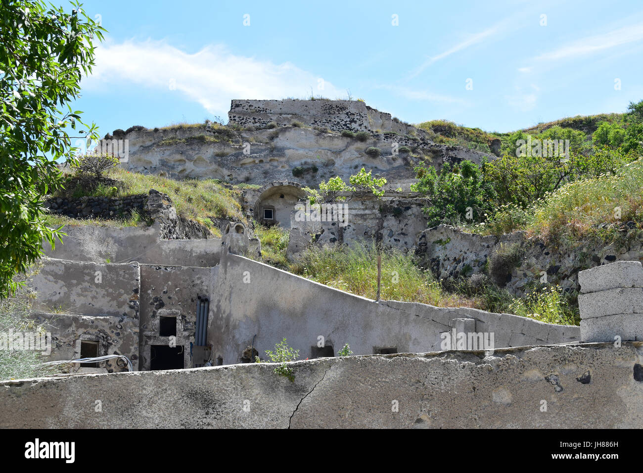 The earthquake ruined village of Messa Gonia, Santorini Greece Stock