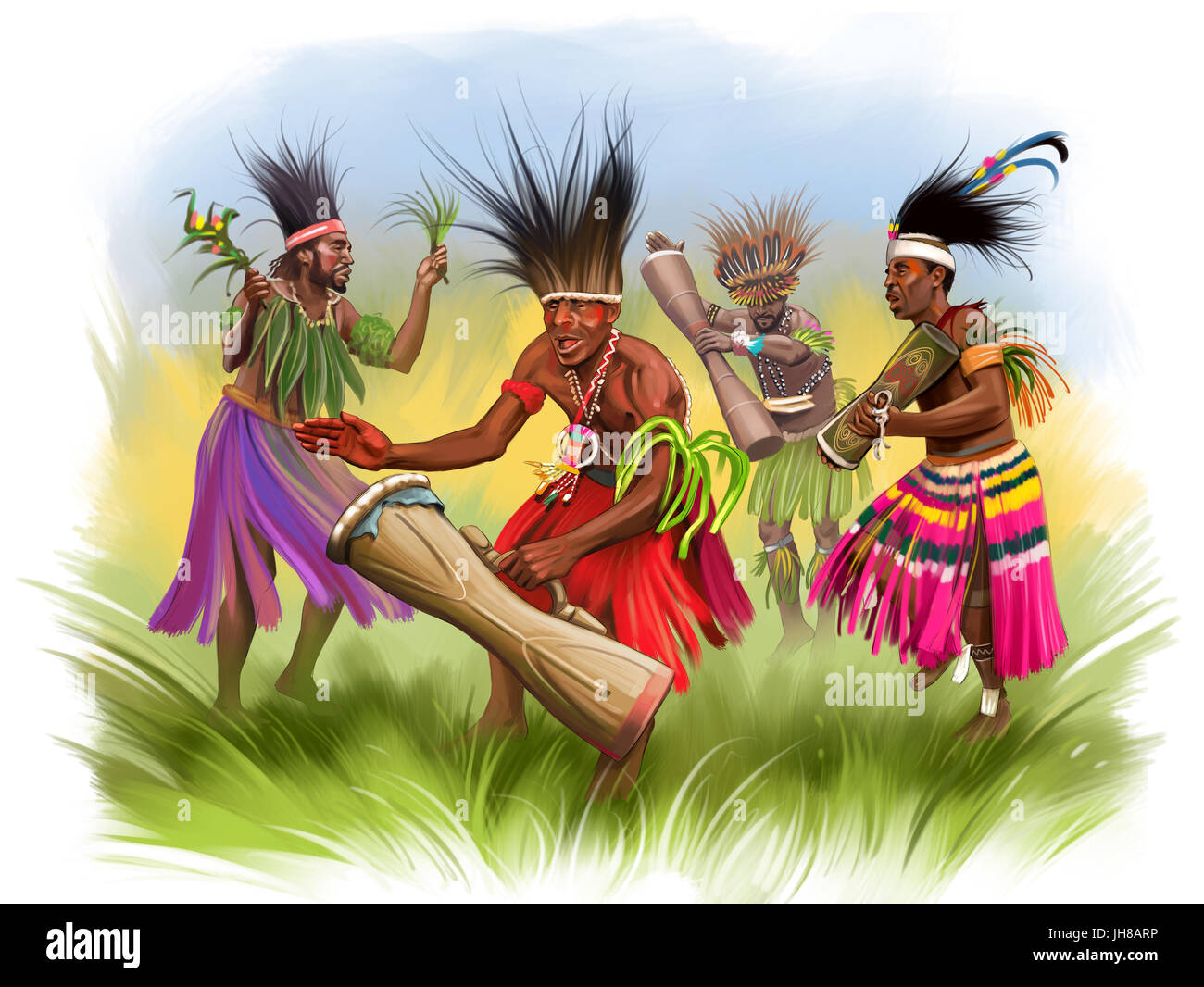 Melanesian welcome dance performed in New ireland Papua New Guinea Stock Photo