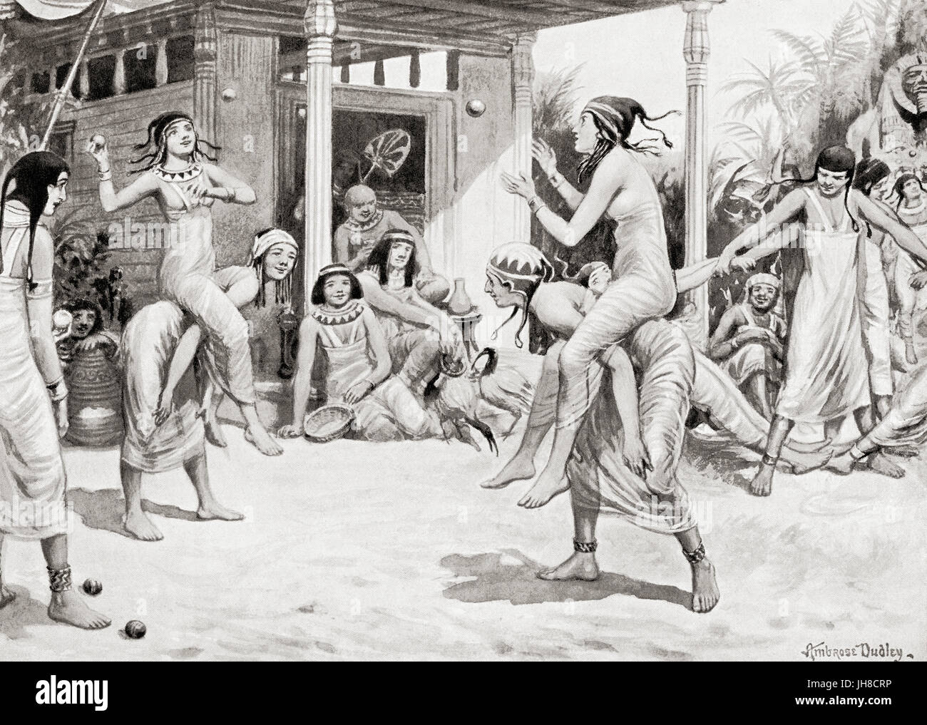 Young girls playing ball in the form of a dance in ancient Egypt.  After the painting by Ambrose Dudley (1867-1951).  From Hutchinson's History of the Nations, published 1915. Stock Photo