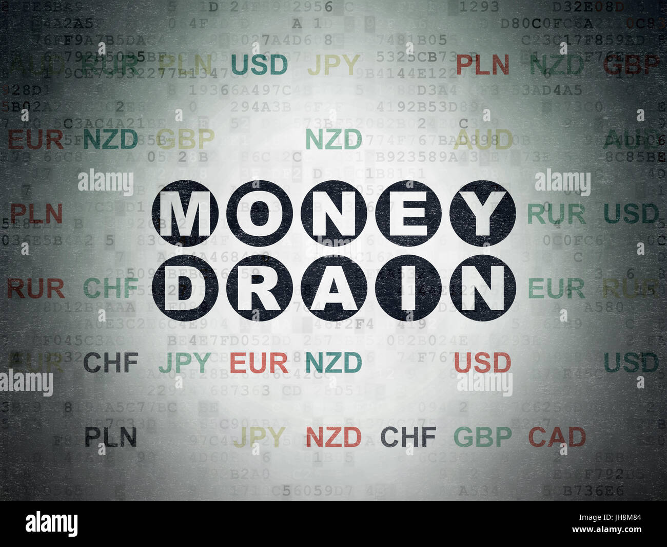 Banking concept Money Drain on Digital Data Paper background Stock