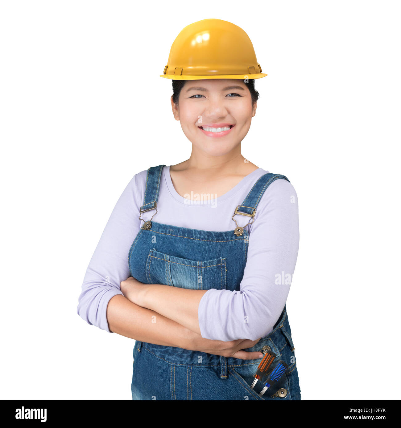 Asian engineer or foreman wearing safety vest & hard hat Stock Photo - Alamy