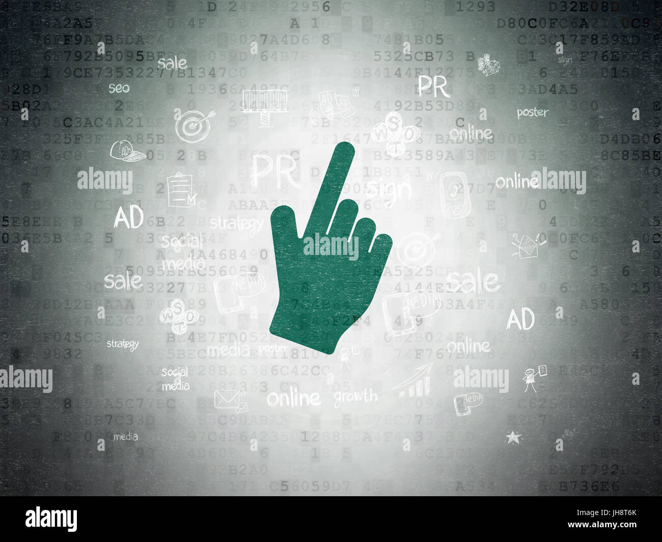 Advertising concept: Mouse Cursor on Digital Data Paper background ...