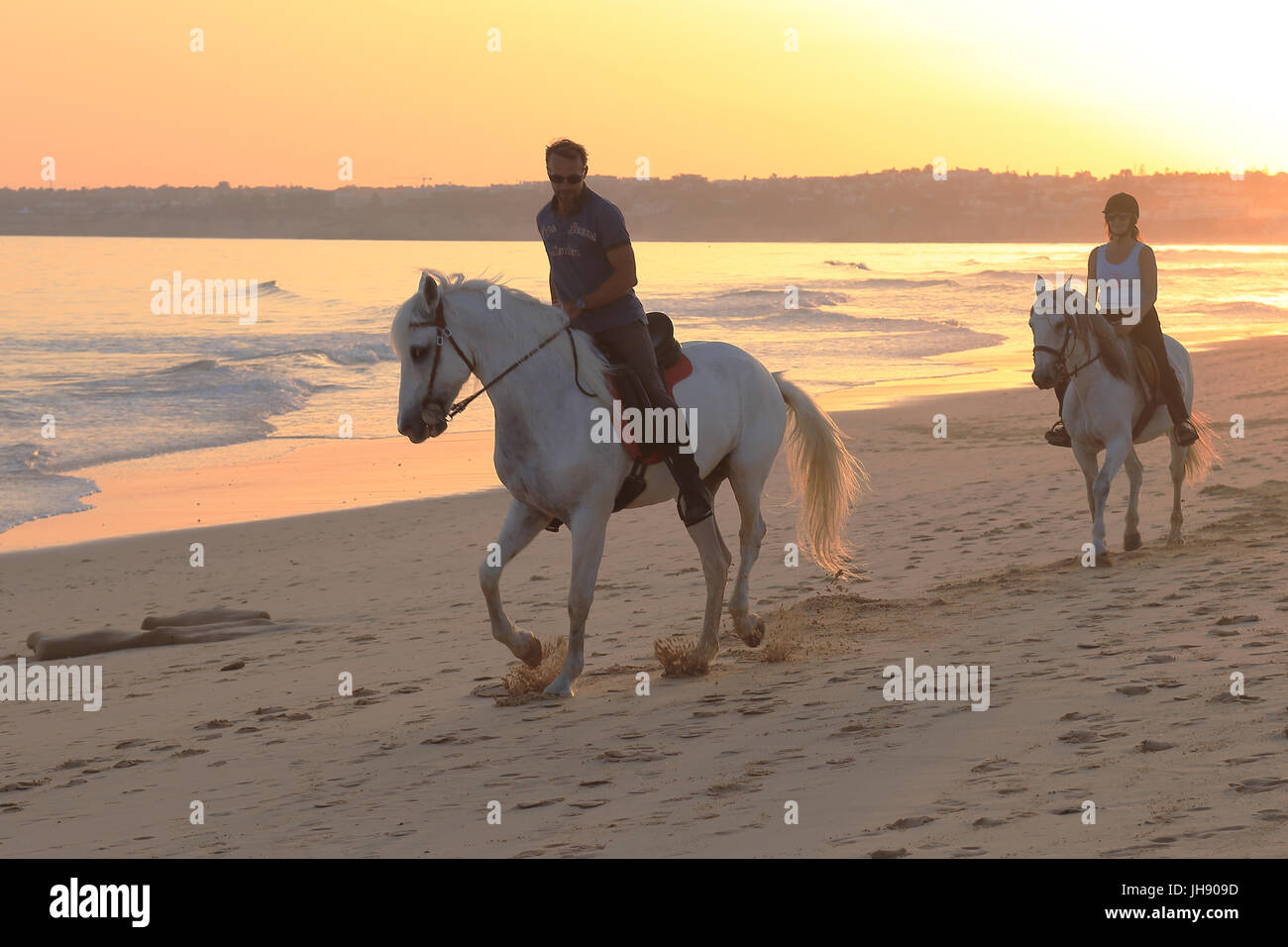 Horses on the beach, Armacao de Pera, Portugal Stock Photo