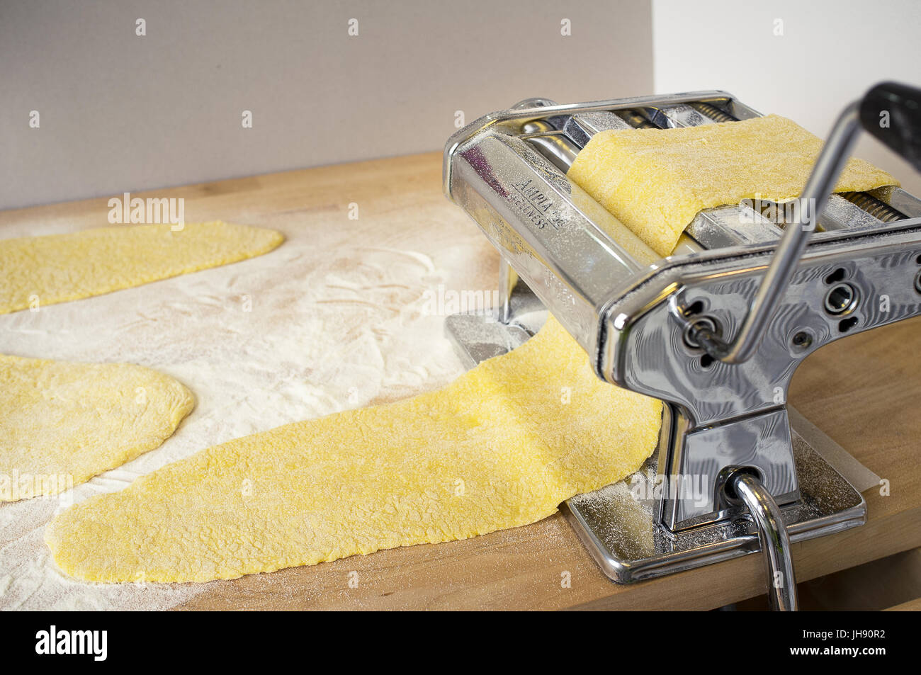Picture of Homemade pasta with eggs made on a pasta maker. It has enogh room on ...