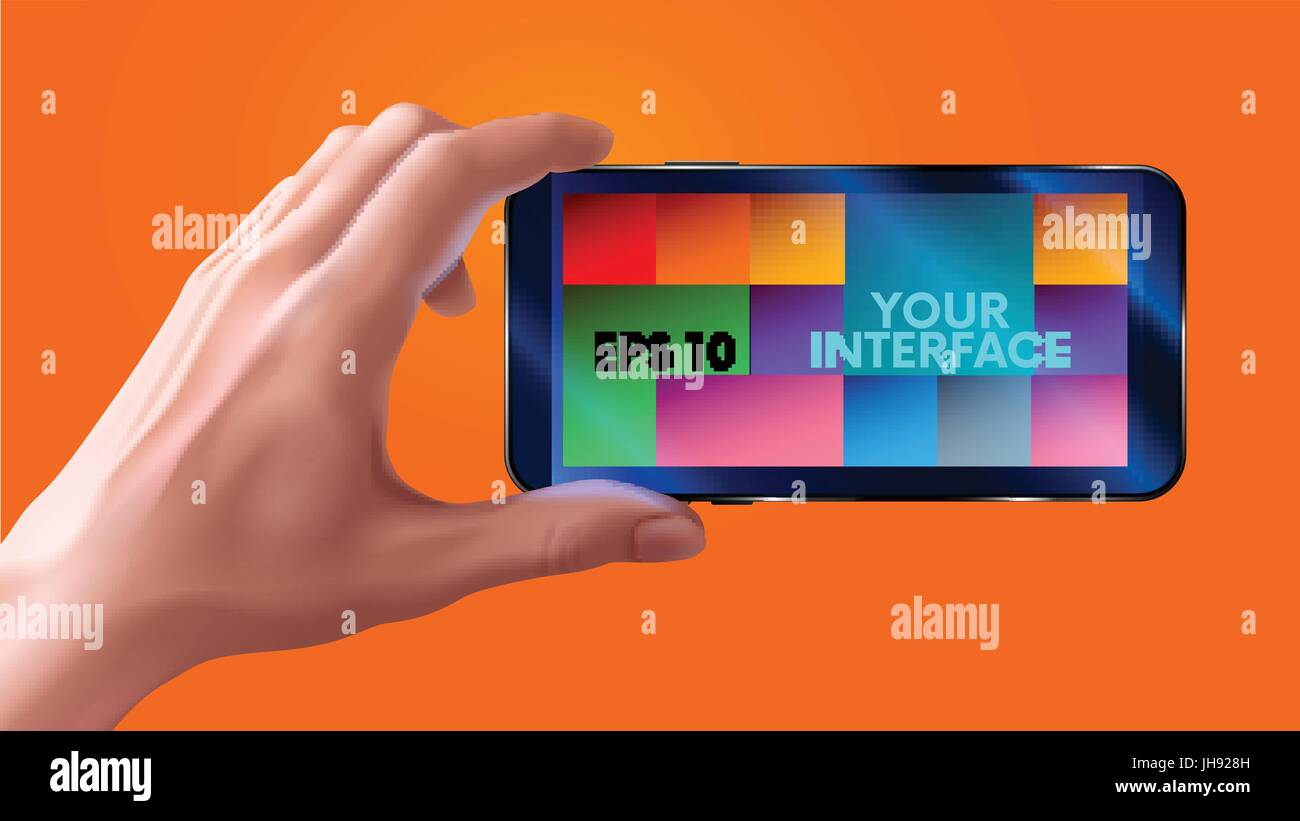 Hand holding mobile smart phone with blank screen. horizontal. photo ...