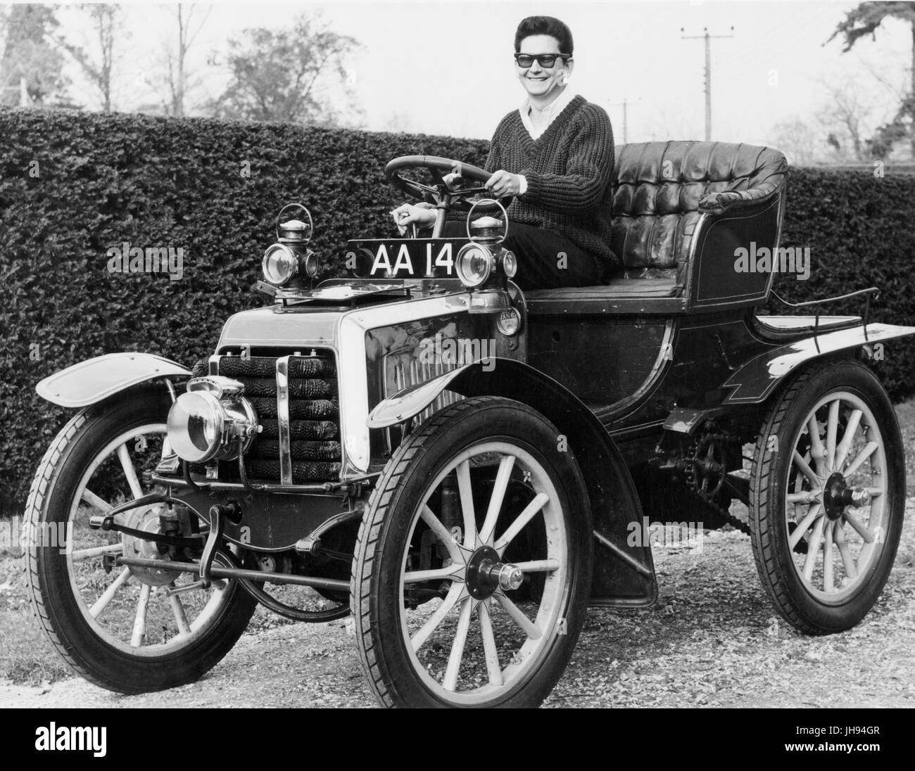Roy Orbison in Panhard Levassor during visit to National Motor Museum Beaulieu Stock Photo