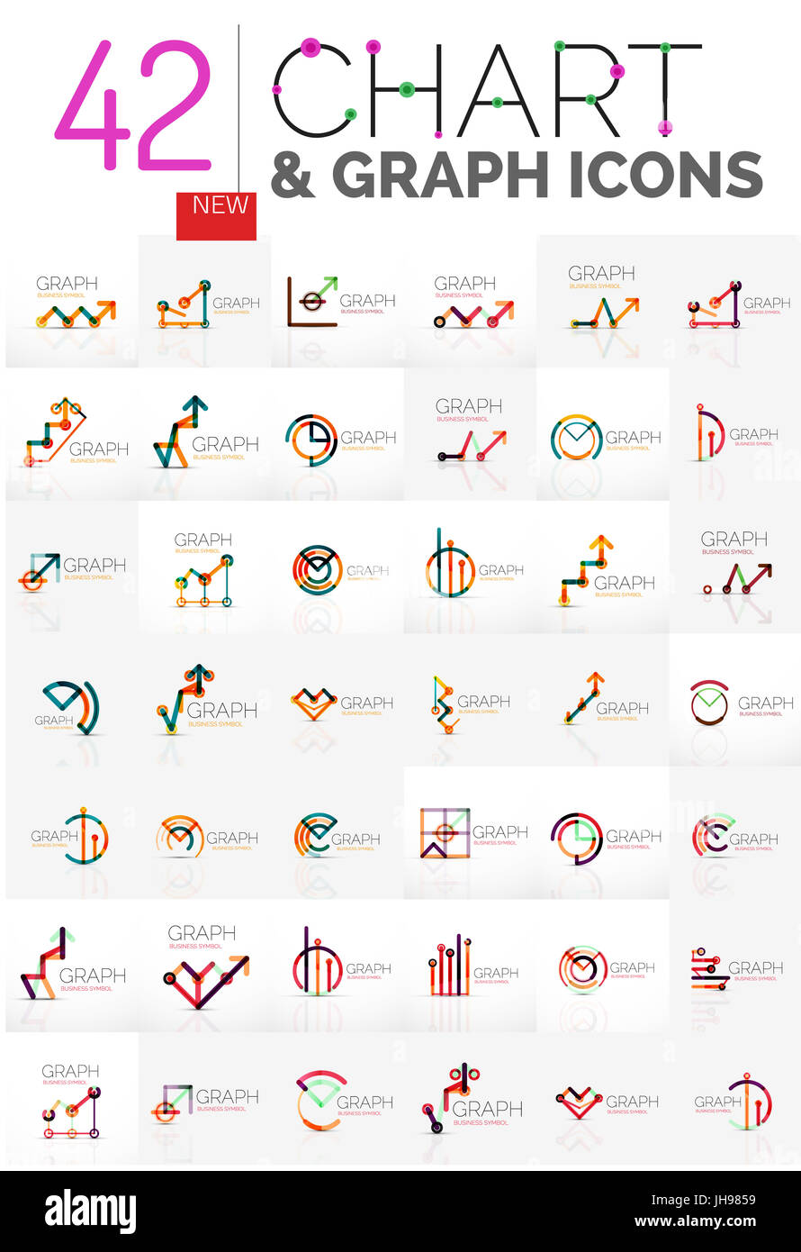 Collection of linear abstract logos - chart and graph icons - clean ...