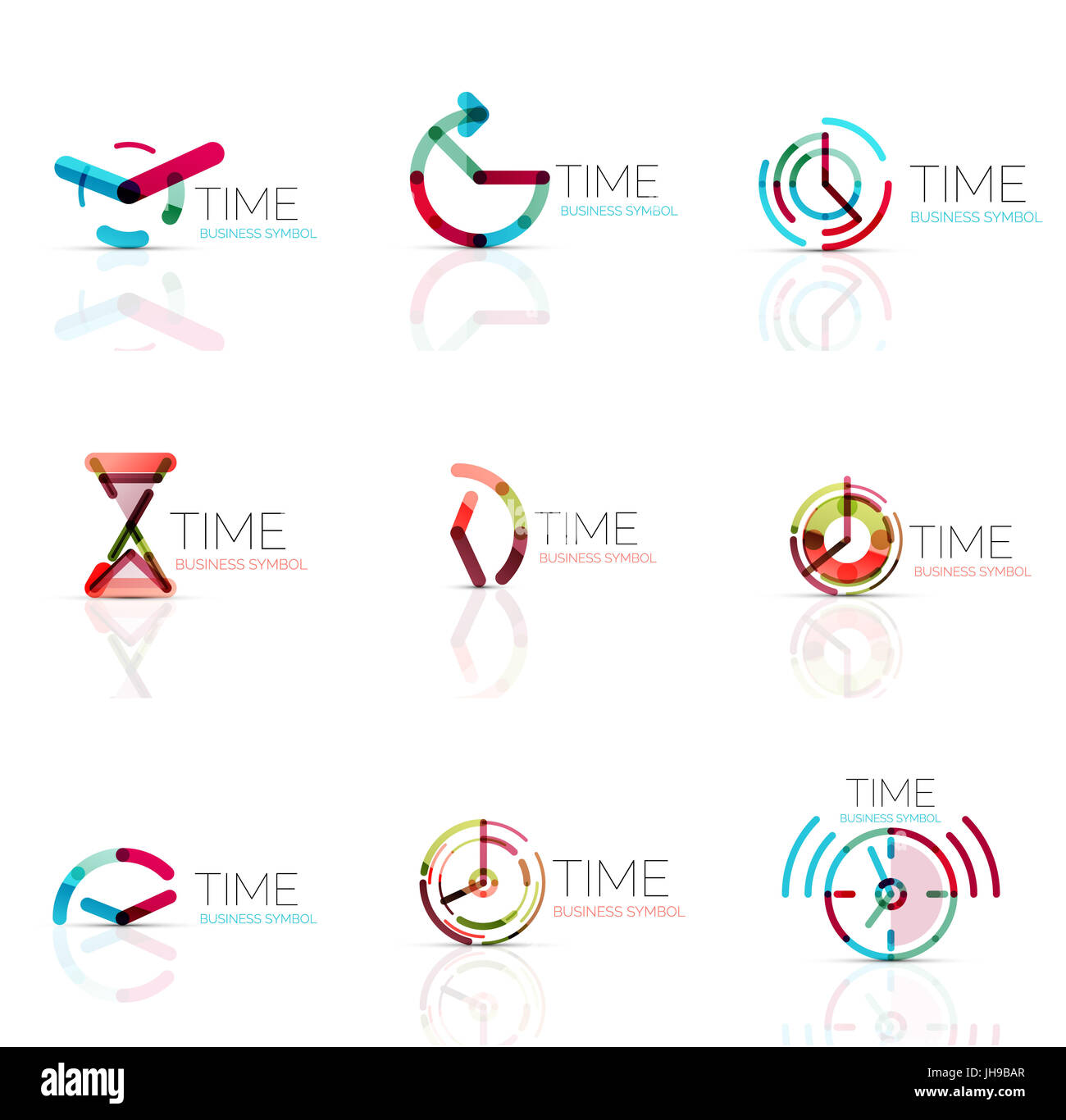 Geometric clock and time icon logo set. Thin line geometric flat style ...