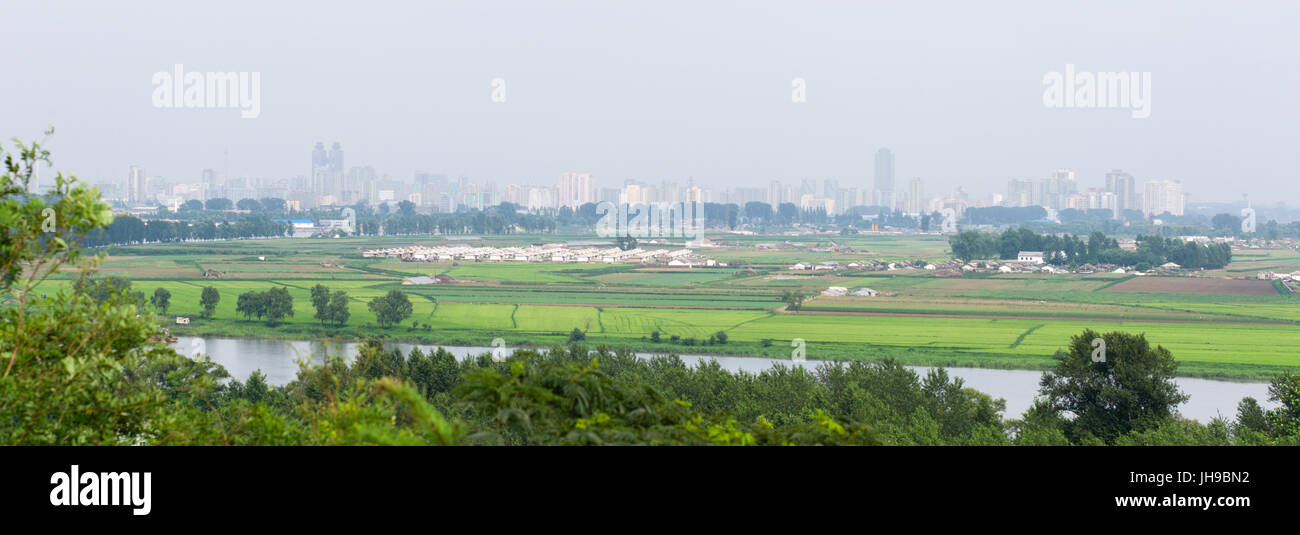 View towards Pyongyang from near Mangyongdae. Pyongyang, DPRK / North Korea Stock Photo