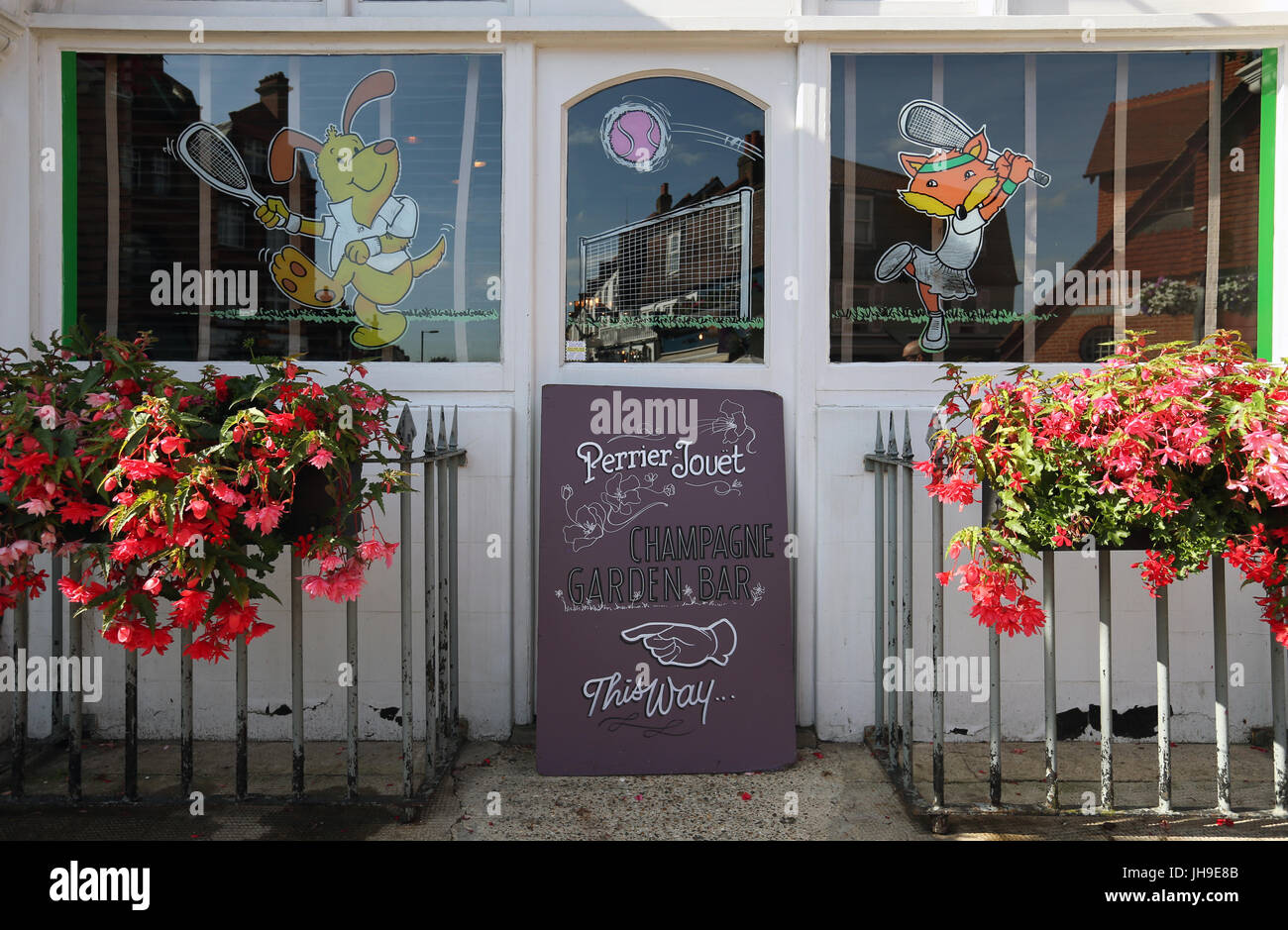 A general view of a Wimbledon themed shop window in Wimbledon Village