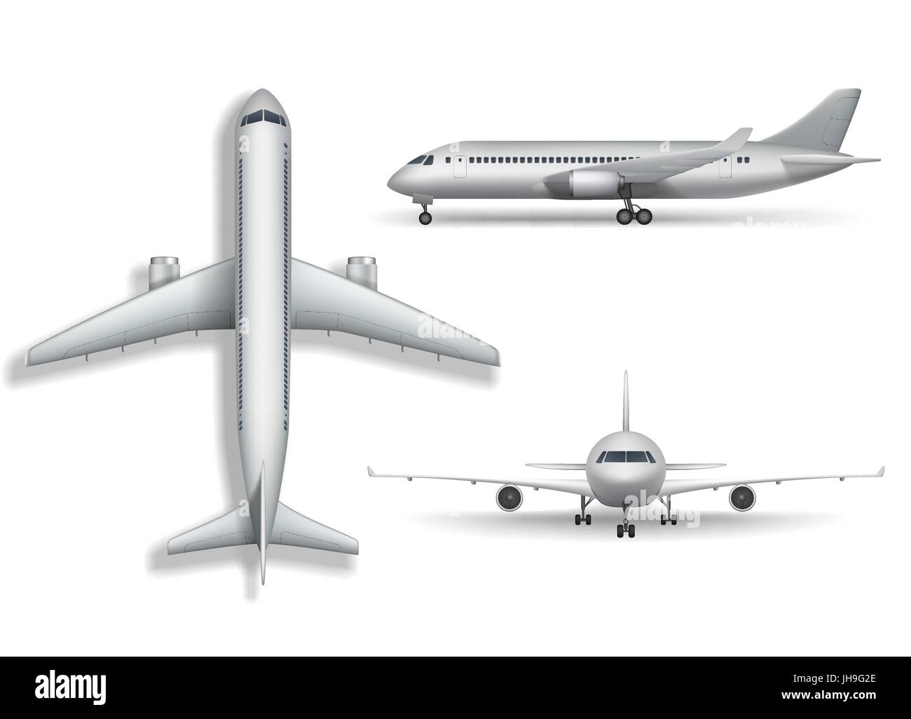 Download Silver Realistic Airplane Mock Up Isolated Aircraft Airliner 3d Illustration On White Background Set Of Air Plane From Front Side And Top View Vector Illustration Stock Vector Image Art Alamy