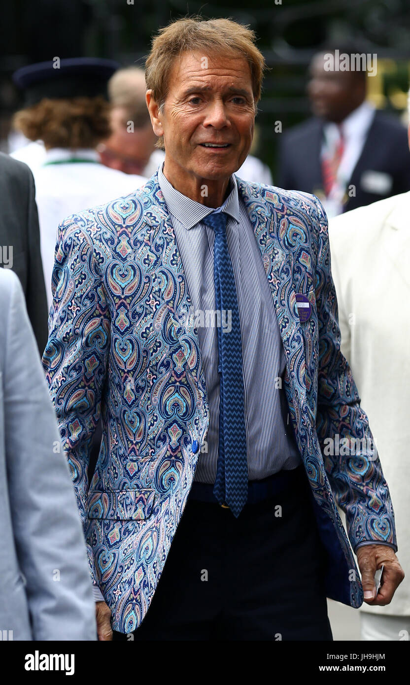 Sir Cliff Richard arrives on day ten of the Wimbledon Championships at