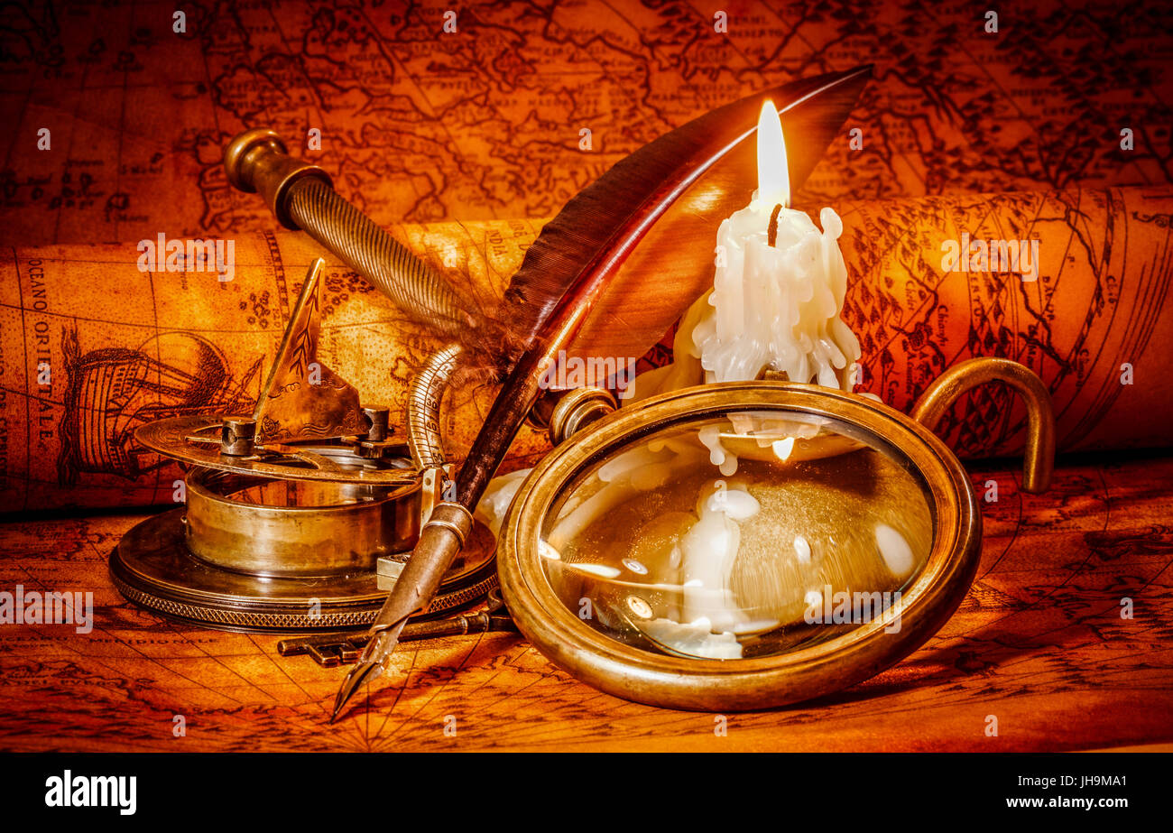 Vintage still life spyglass hi-res stock photography and images - Alamy