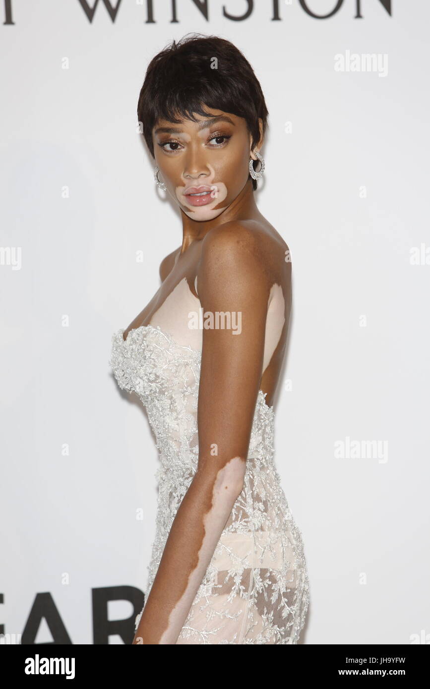 Winnie Harlow arrives at the amfAR Gala during the 70th Annual Cannes Film Festival at Hotel du Cap Eden-Roc in Cap d'Antibes, France, on 25 May 2017. Photo: Hubert Boesl   NO WIRE SERVICE   Photo: Hubert Boesl/dpa | usage worldwide Stock Photo