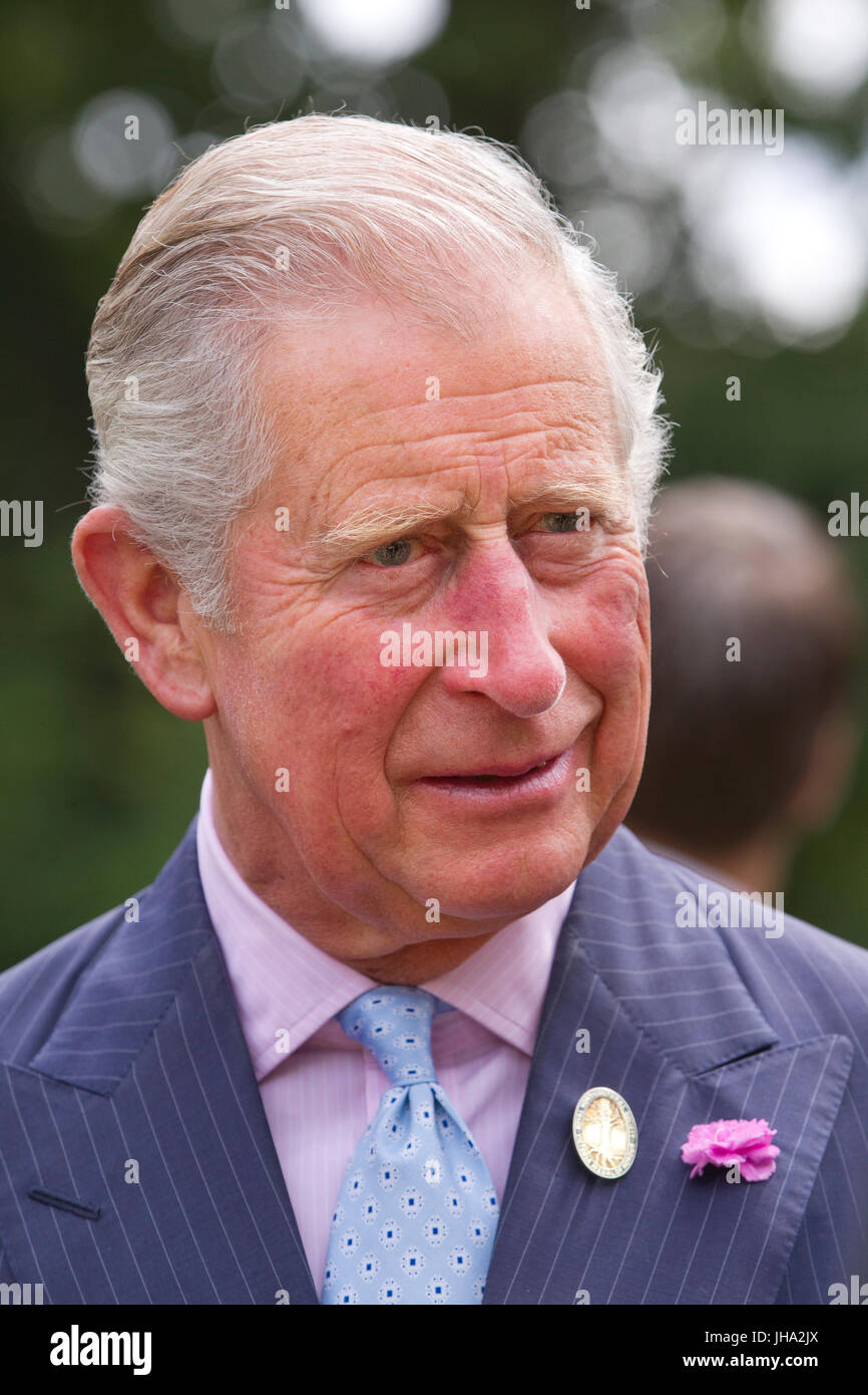 London, UK. 13th July, 2017. One of the UK’s largest conservation charities to be launched in recent years was unveiled today by its new patron, His Royal Highness The Prince of Wales.  Pictured here His Royal Highness arriving at the Rangers Lodge within the Royal park. During a visit to London’s Hyde Park, the Prince formally launched The Royal Parks charity, which supports and manages 5,000 acres of Royal Parks stretching from Greenwich Park in the east to Bushy Park in the west. ound Richmond Park with my great grandmother Credit: Jeff Gilbert/Alamy Live News Stock Photo