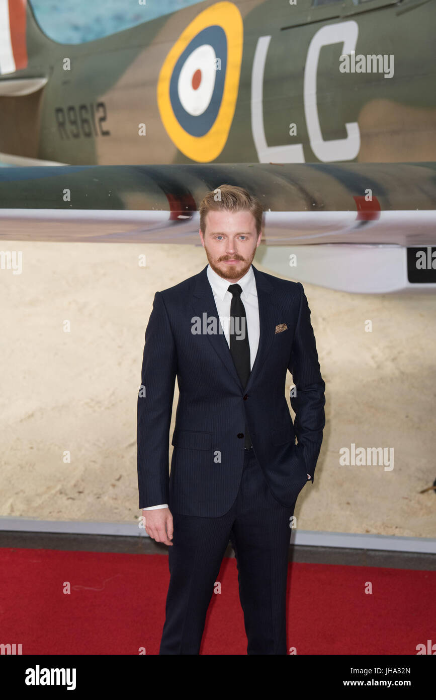 London, United Kingdom. 13 July 2017. Stars appear for the world premiere of Dunkirk at the Odeon Leicester Square in London. Pictured: Jack Lowden Credit: Peter Manning / Alamy Live News Stock Photo