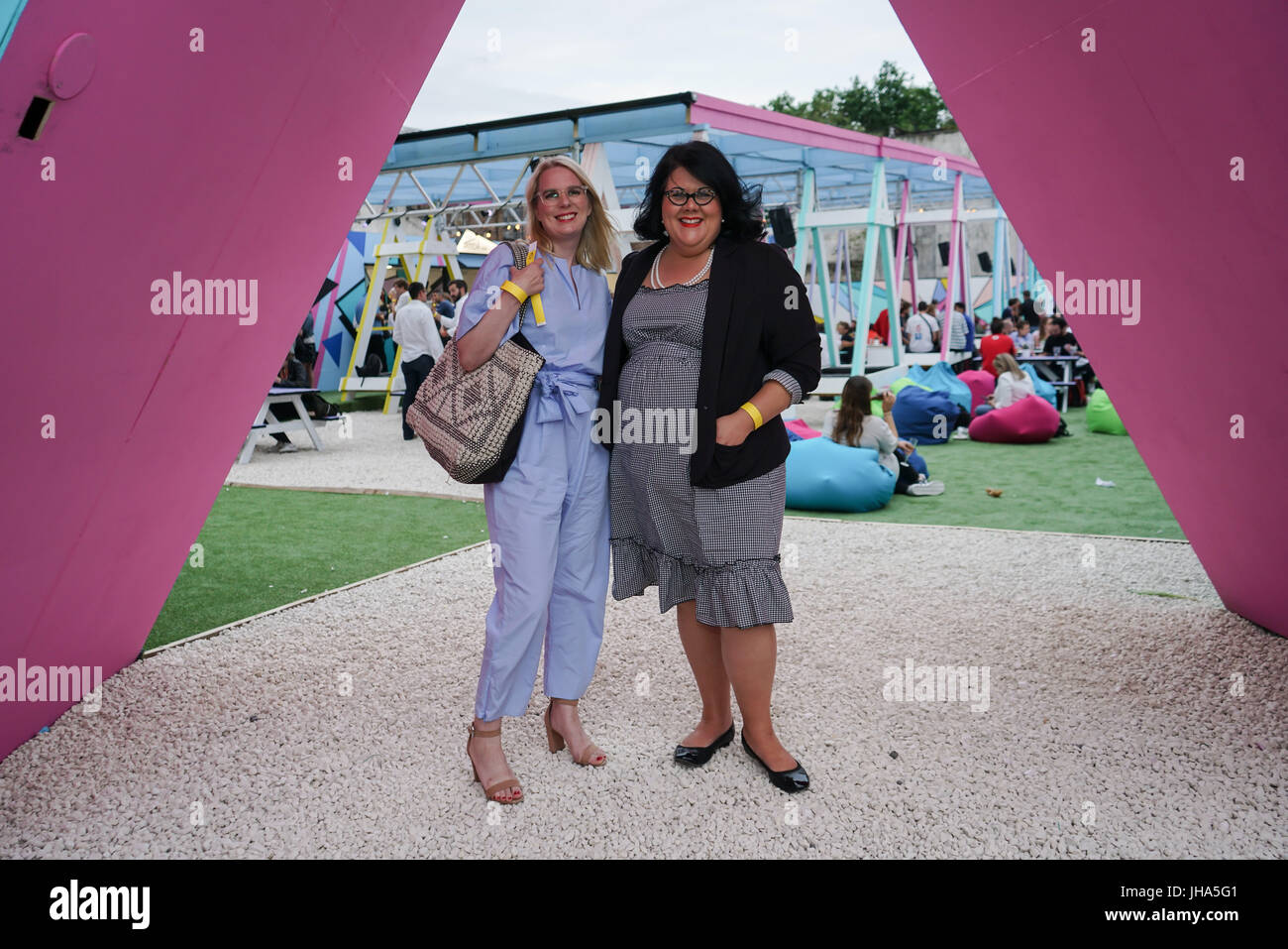 PITCH Stratford, London, England, UK. 13th Jun, 2017. London night tsar, Amy Lame attend the private Pitch Open Airs Cinema. The unique new space is a design-led open-air cinema, drinking terrace and street food venue set to revolutionise the nightlife scene in Stratford on the 13th July 2017. The venue will accommodate 400 sun-worshippers beneath its 80's/90's inspired canopy, which features break-out areas including retro pyramid booths and an outdoor cinema screen. Credit: See Li/Alamy Live News Stock Photo