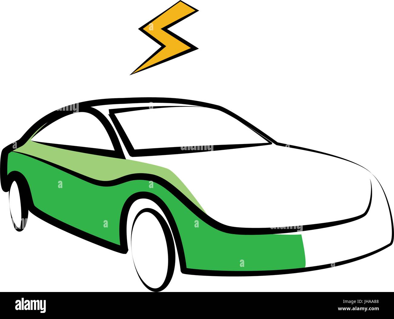 modern electric car silhouette. electric car vector illustration - electricity flash symbol Stock Photo