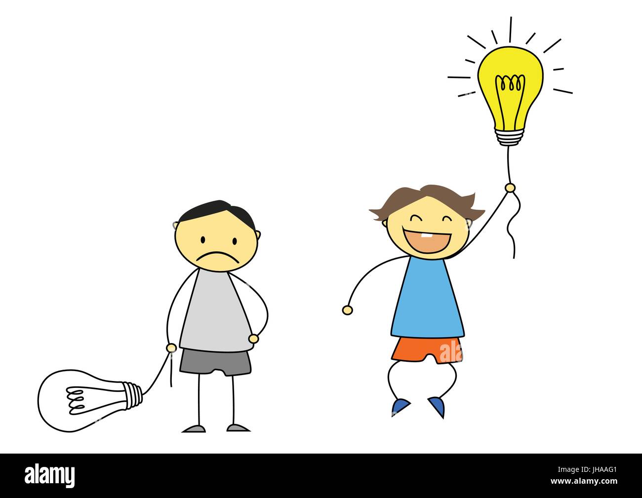 two kids with light bulb illustration - creativity concept Stock Photo