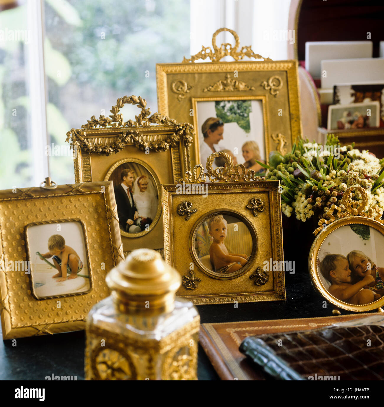 Gold coloured photograph frames Stock Photo