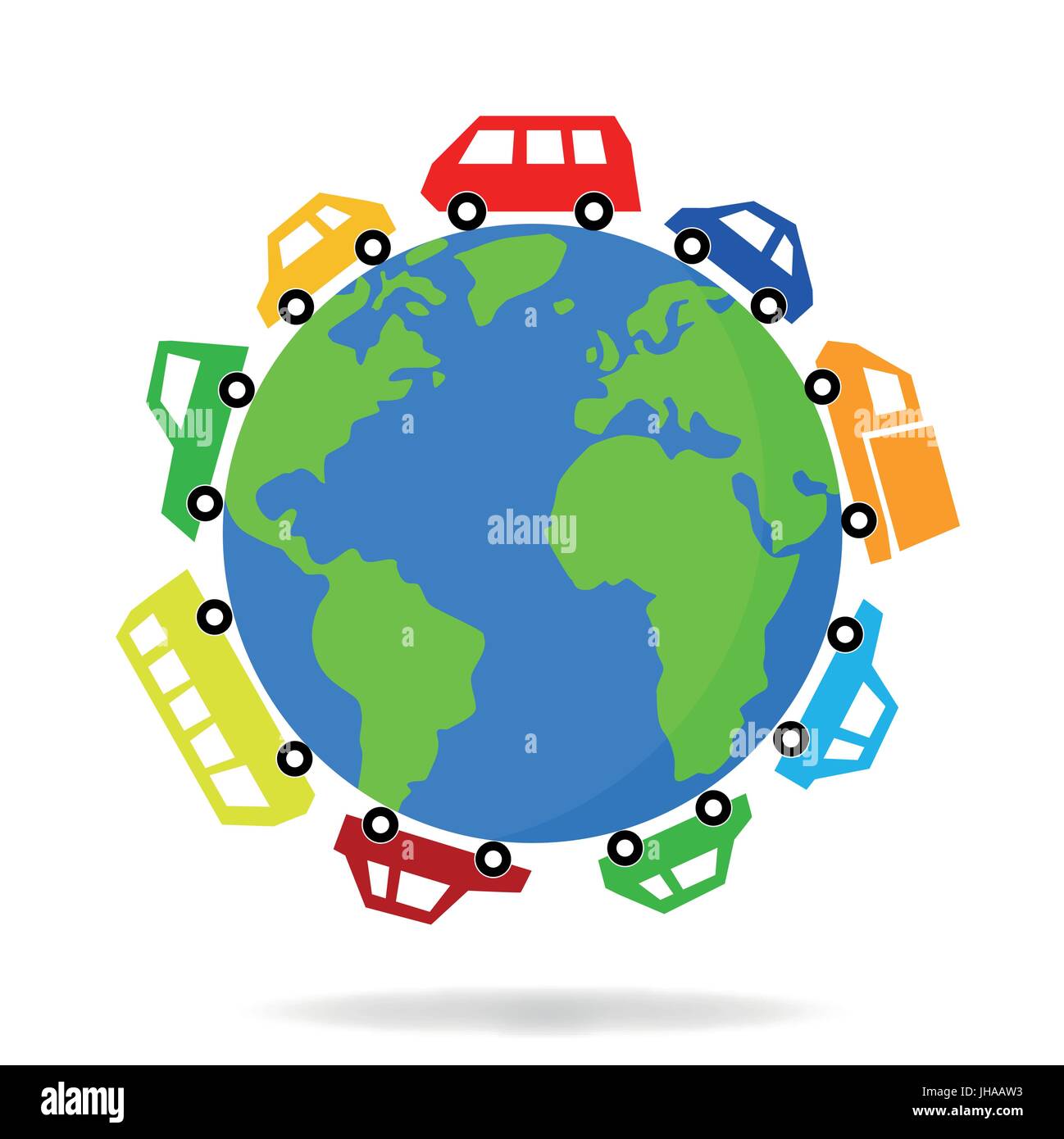 illustration of cars driving around the world vector graphic Stock Photo