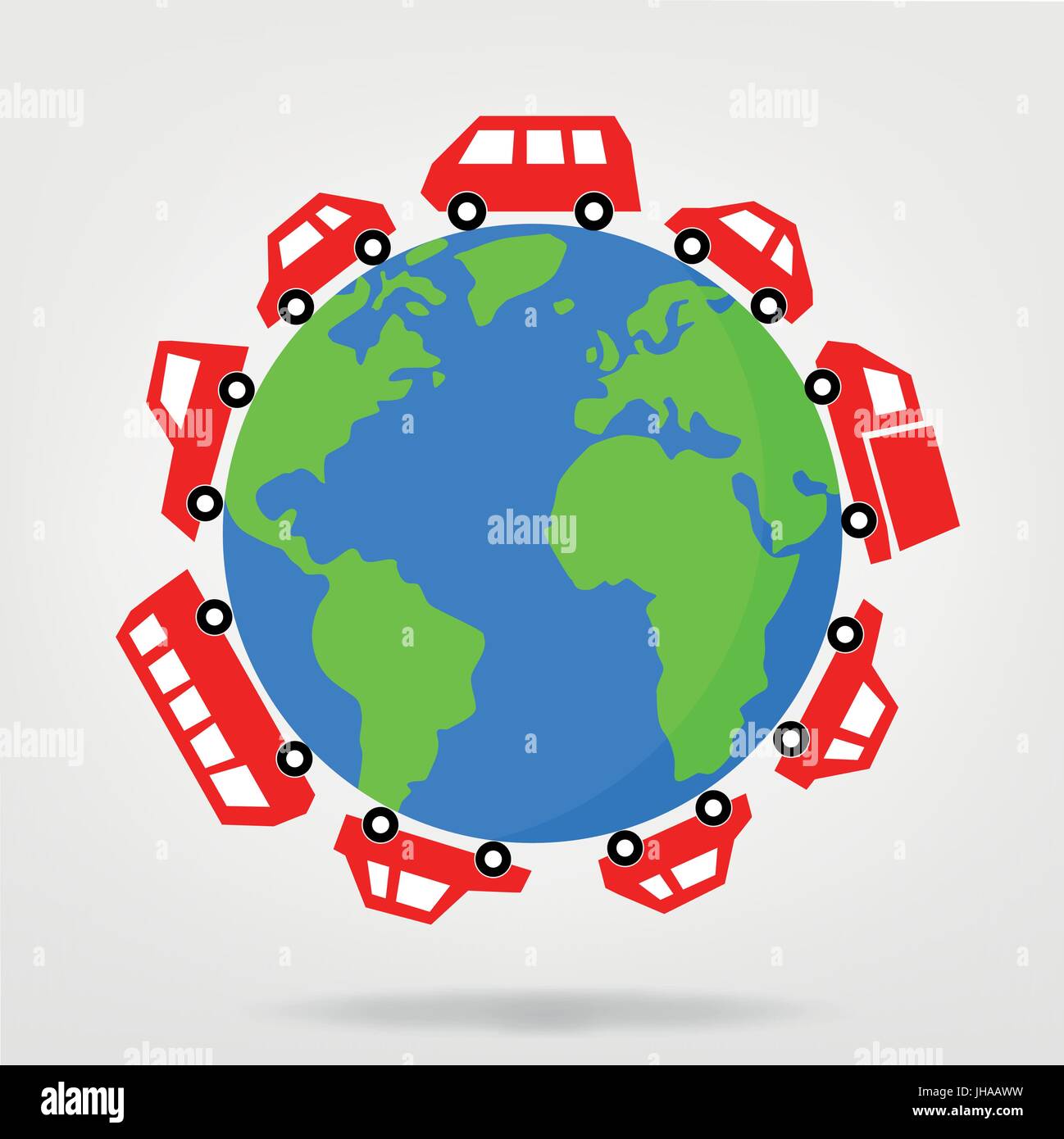 illustration of cars driving around the world vector graphic Stock Photo