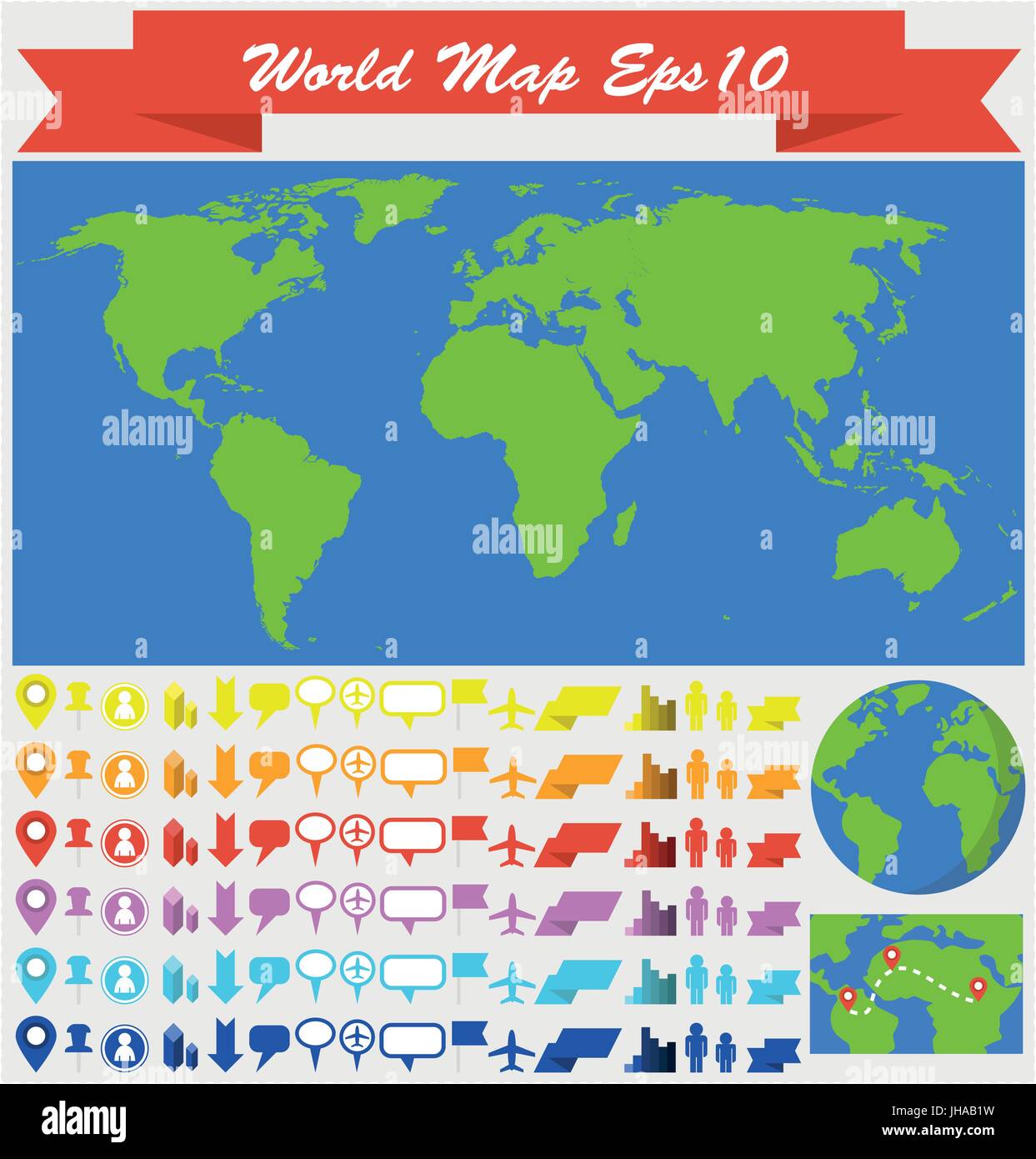 world map infographic illustration - web icon collection Stock Vector