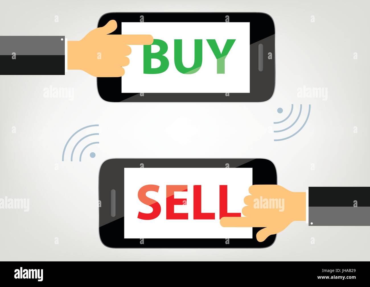 Buying And Selling Concept Illustration With Hands On Mobile Phones Stock Vector Image Art Alamy