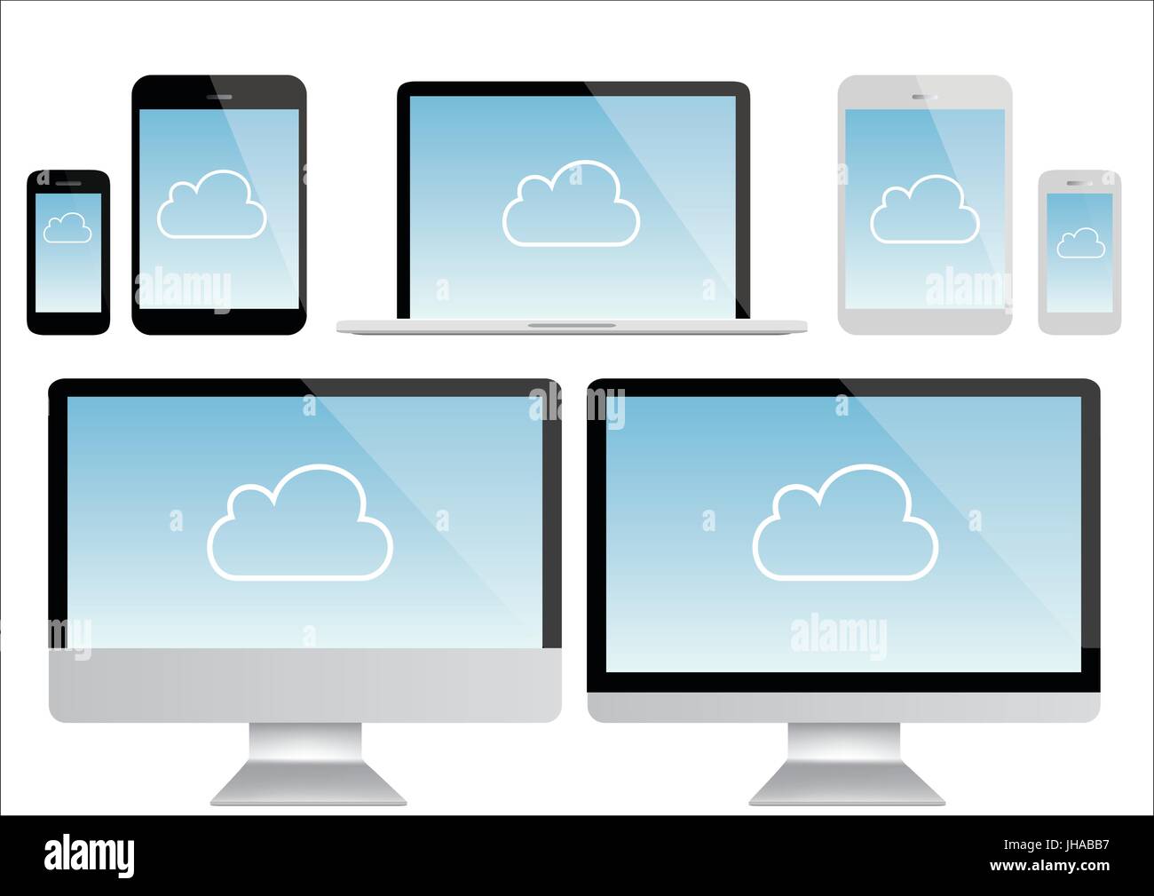Cloud computing - laptop, tablet and smartphone vector Stock Photo - Alamy