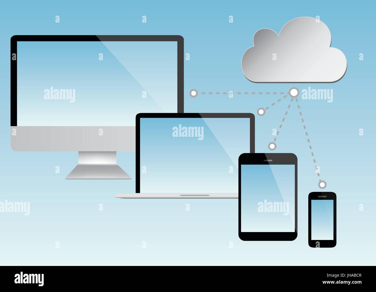 Cloud computing - laptop, tablet and smartphone vector Stock Vector