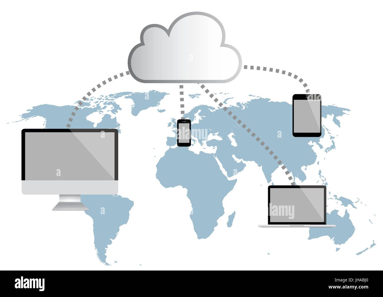 cloud computing infographic vector illustration. world map, people with tablet, computer smartphone and notebook Stock Photo
