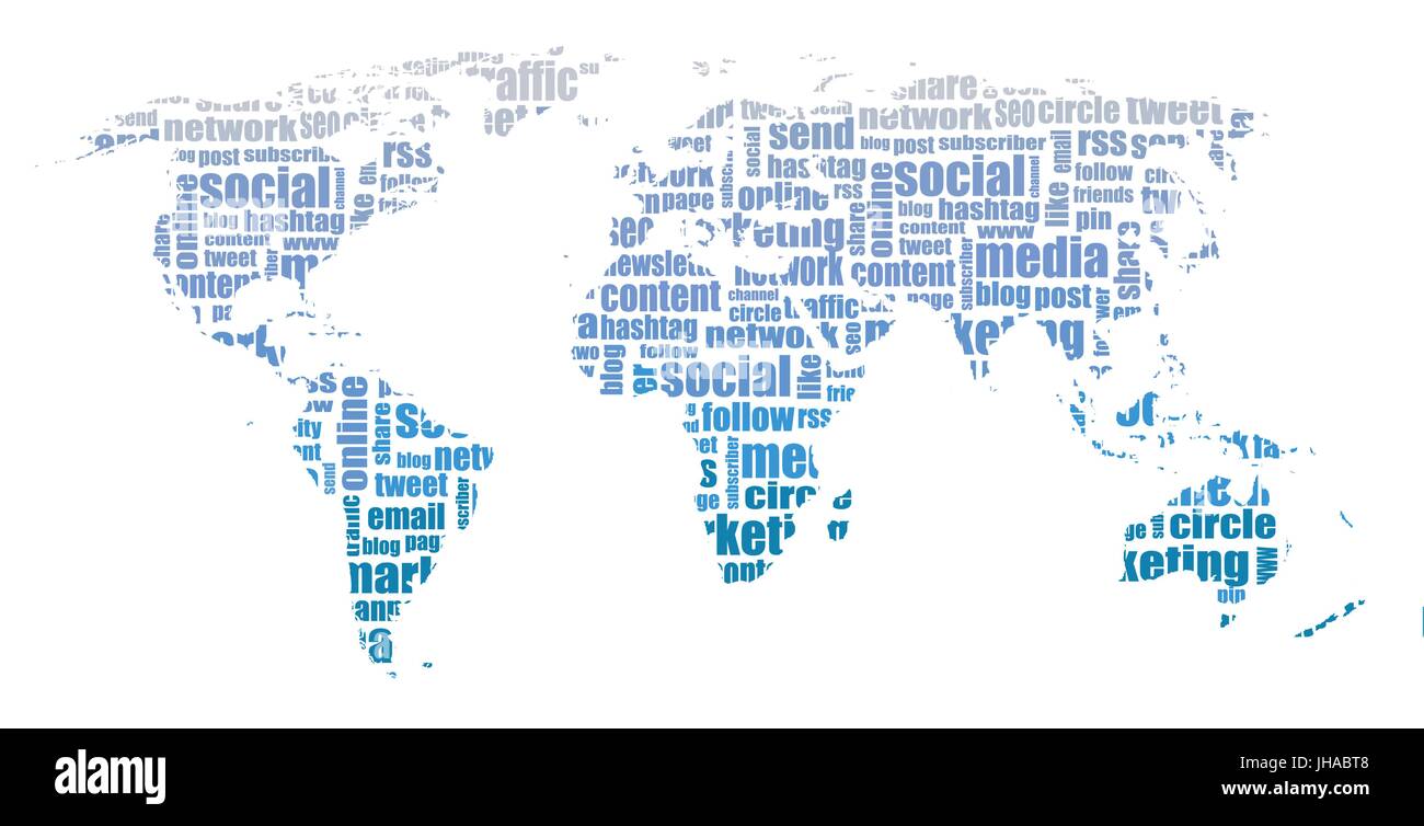 social media tagcloud / world map illustration Stock Photo