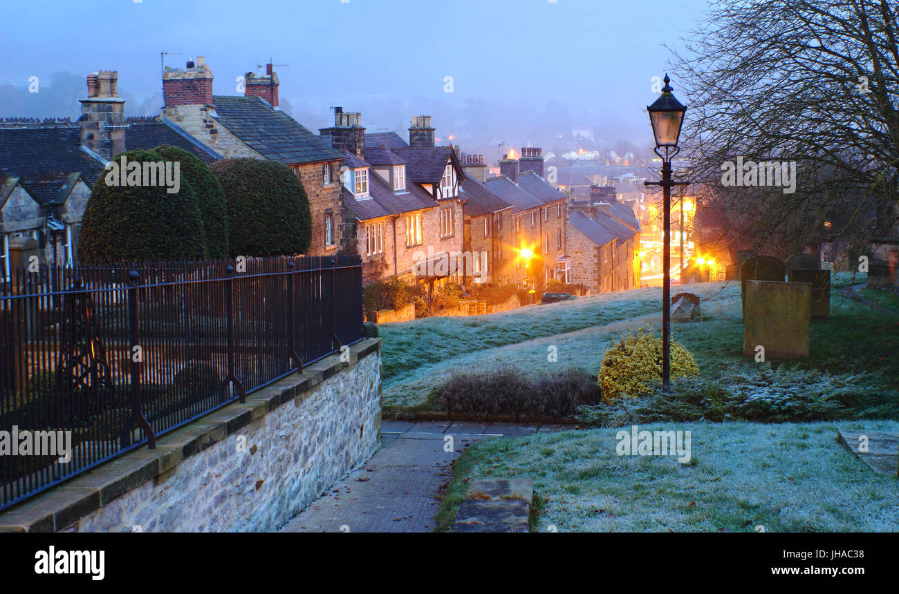 Charming townhouses in Bakewell, a pretty market town in the Peak District National Park, Derbyshire, England - December Stock Photo