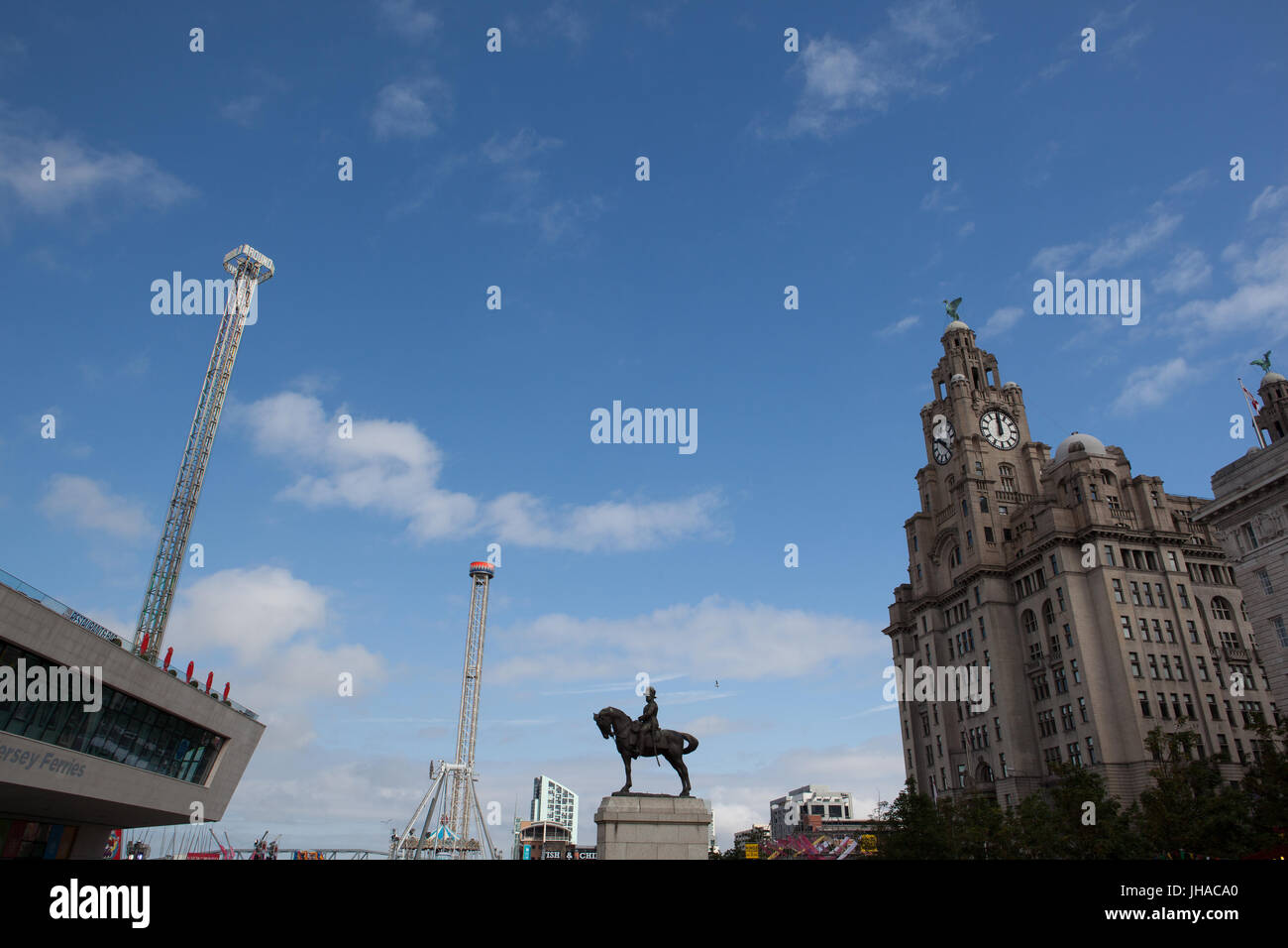 The King Edward VII statue infront of the Liver Building in Liverpool. Stock Photo