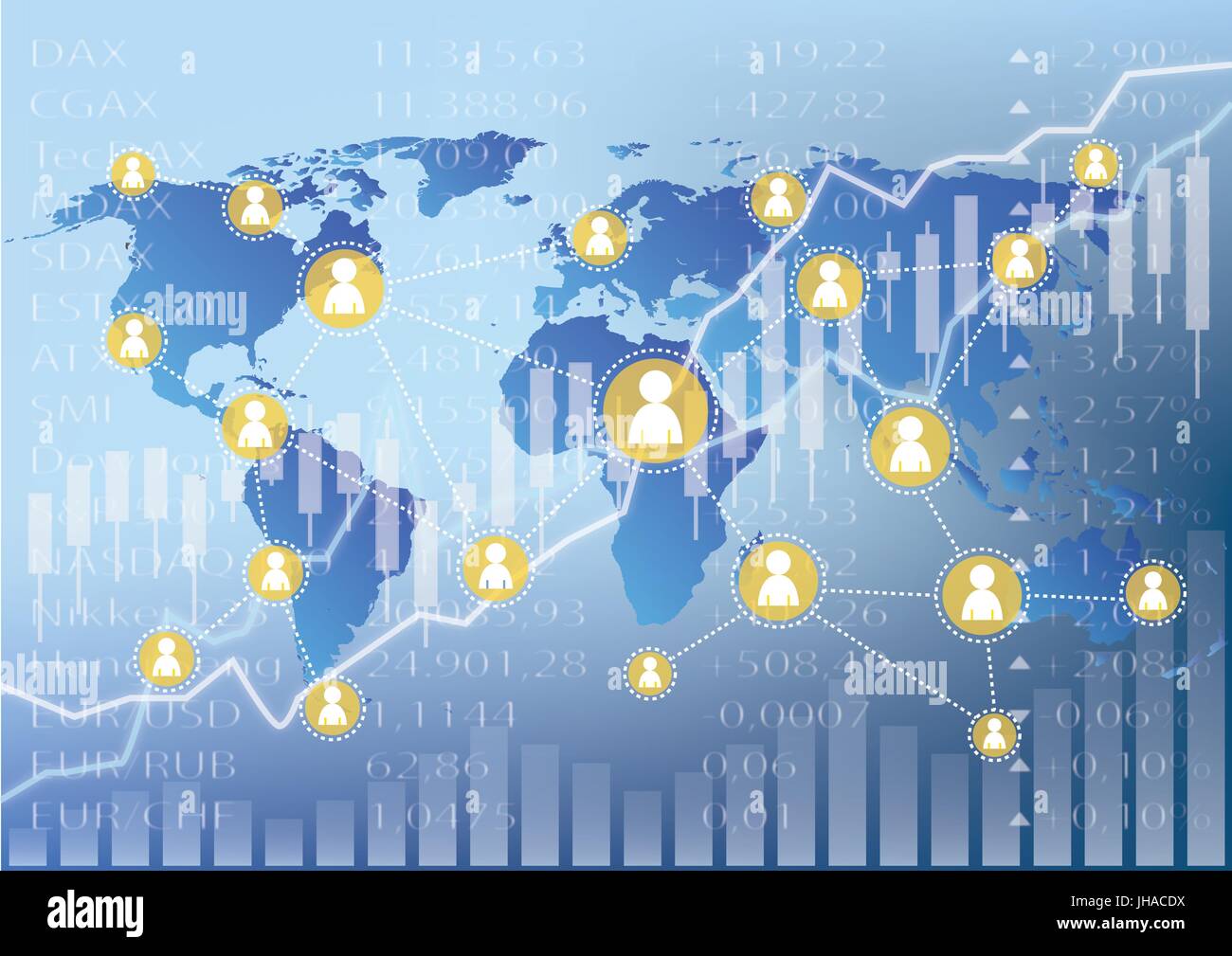 social media icons on stock market chart illustration Stock Photo