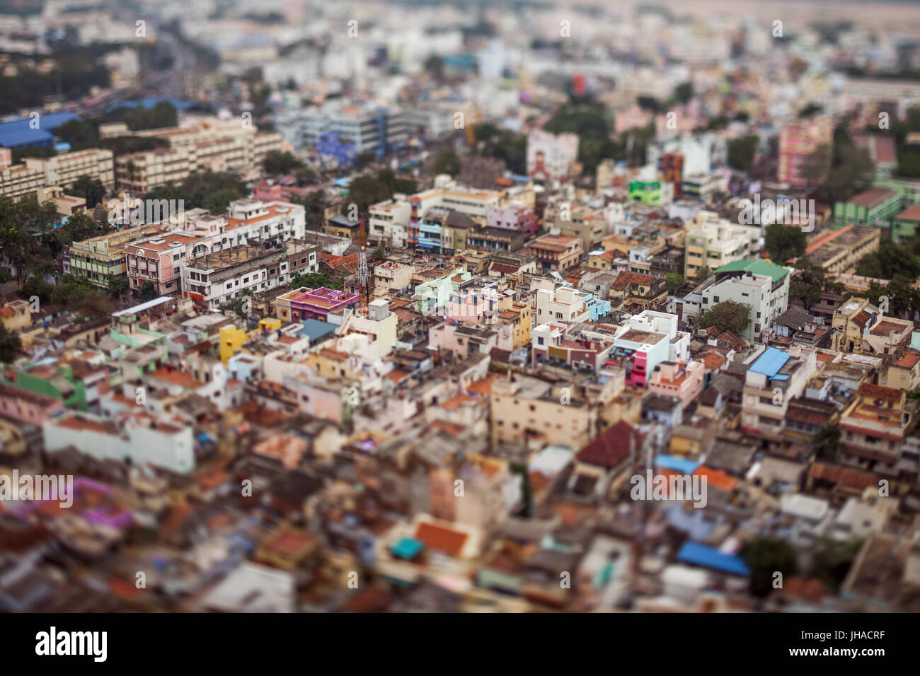 India Bird's eye view of Tiruchirappalli (tilt shift lens) Stock Photo