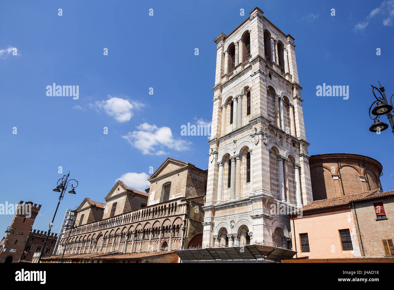 FERRARA, ITALY - JUNE 2017 : view of Castello Estense in Ferrara city. Castello Estense Este castle, Castello di San Michele, St Michael castle moated medieval castle in the center of town Stock Photo