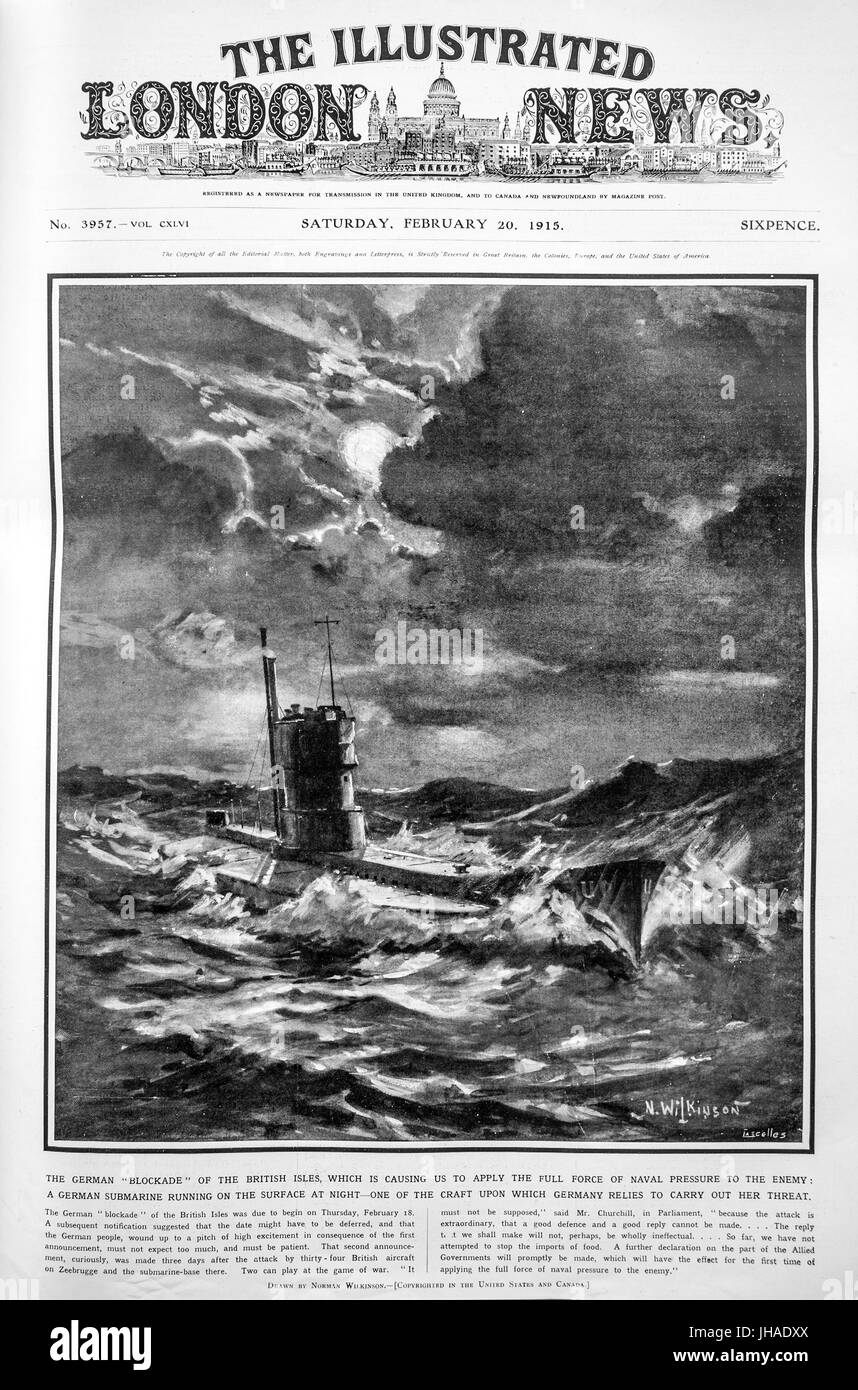 GERMAN U-BOAT on the cover of the Illustrated London News  20 February 1915 Stock Photo