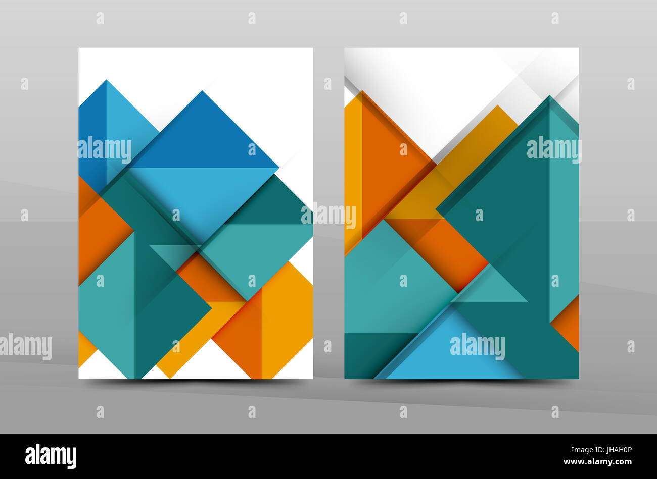 Squares and triangles annual report cover template. Color business brochure  template, front page, A4 size, leaflet abstract background, magazine desig  Stock Photo - Alamy