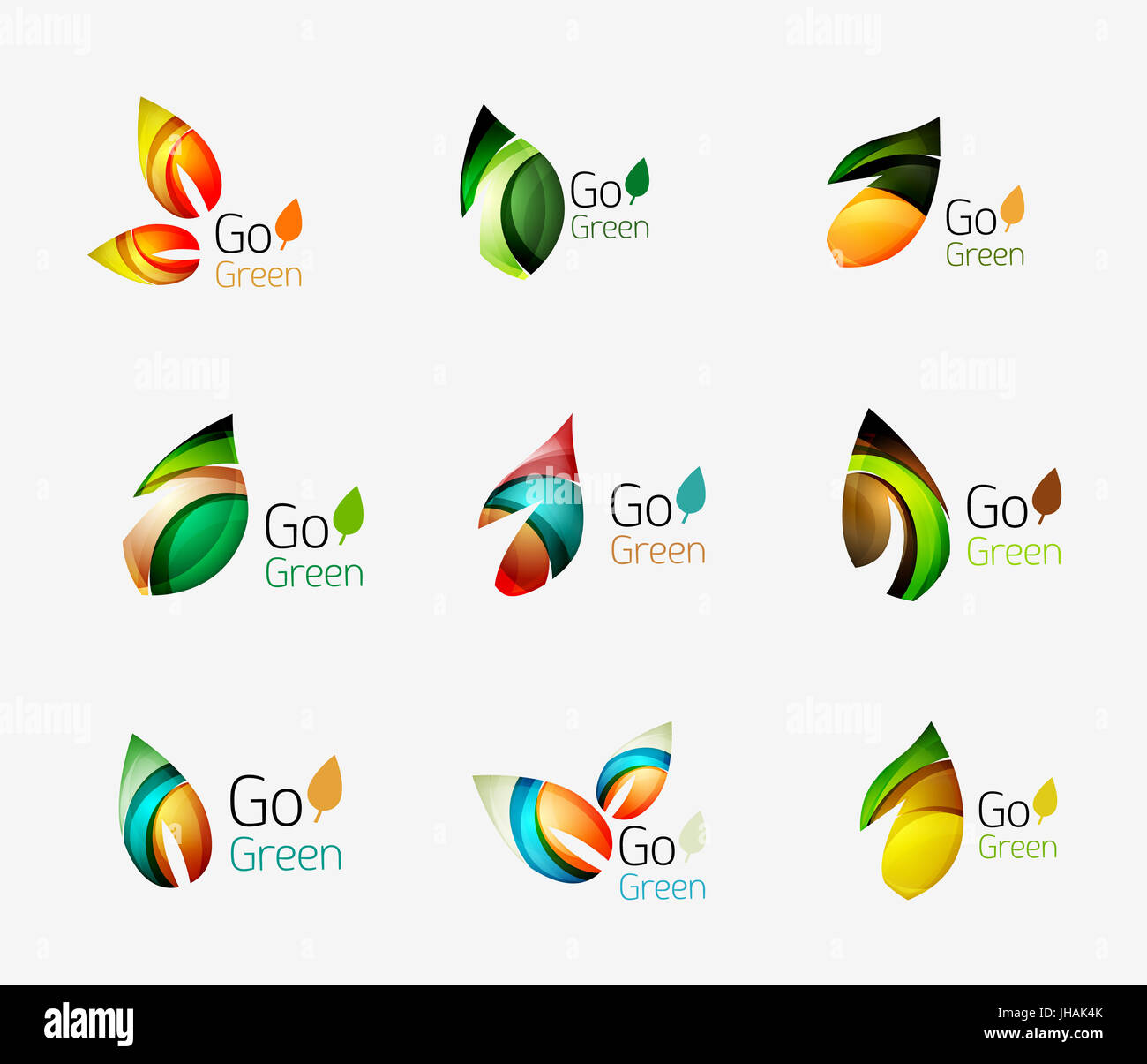 Glossy colorful leaf icon set. illustration Stock Photo - Alamy
