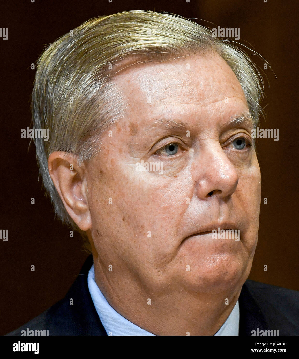 Senator Lindsey Graham Republican of South Carolina listens to Deputy