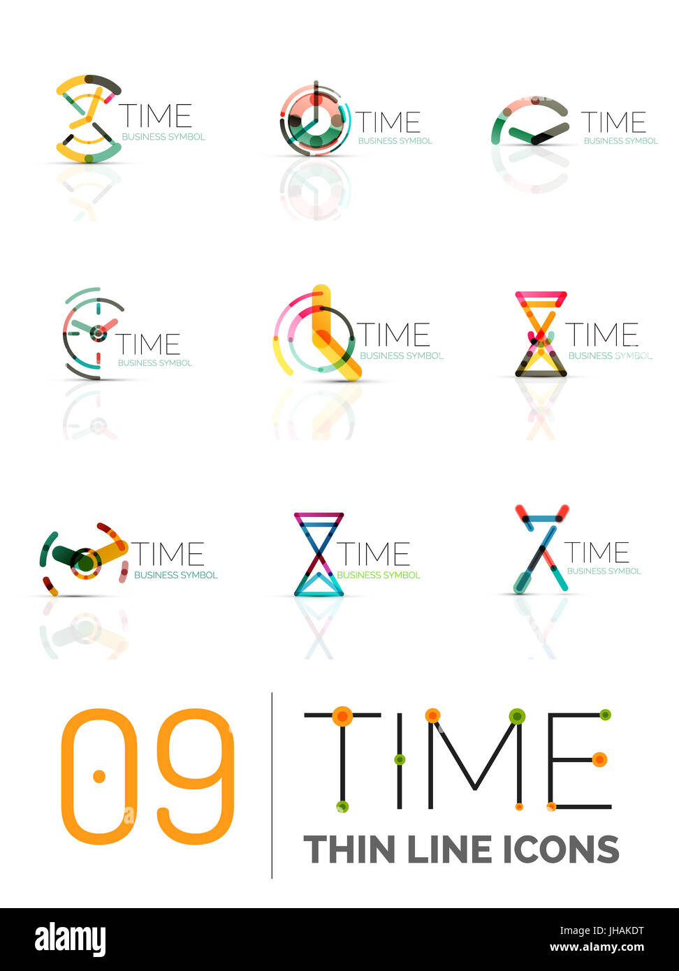 Geometric clock and time icon logo set. Thin line geometric flat style ...