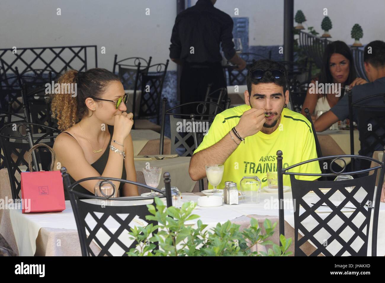 Ignazio Boschetto with his girlfriend Alessandra Di Marzo at La Botte's  restaurant Featuring: Ignazio Boschetto, Alessandra Di Marzo Where:  Taormina, Italy When: 04 Jun 2017 Credit: IPA/WENN.com **Only available for  publication in