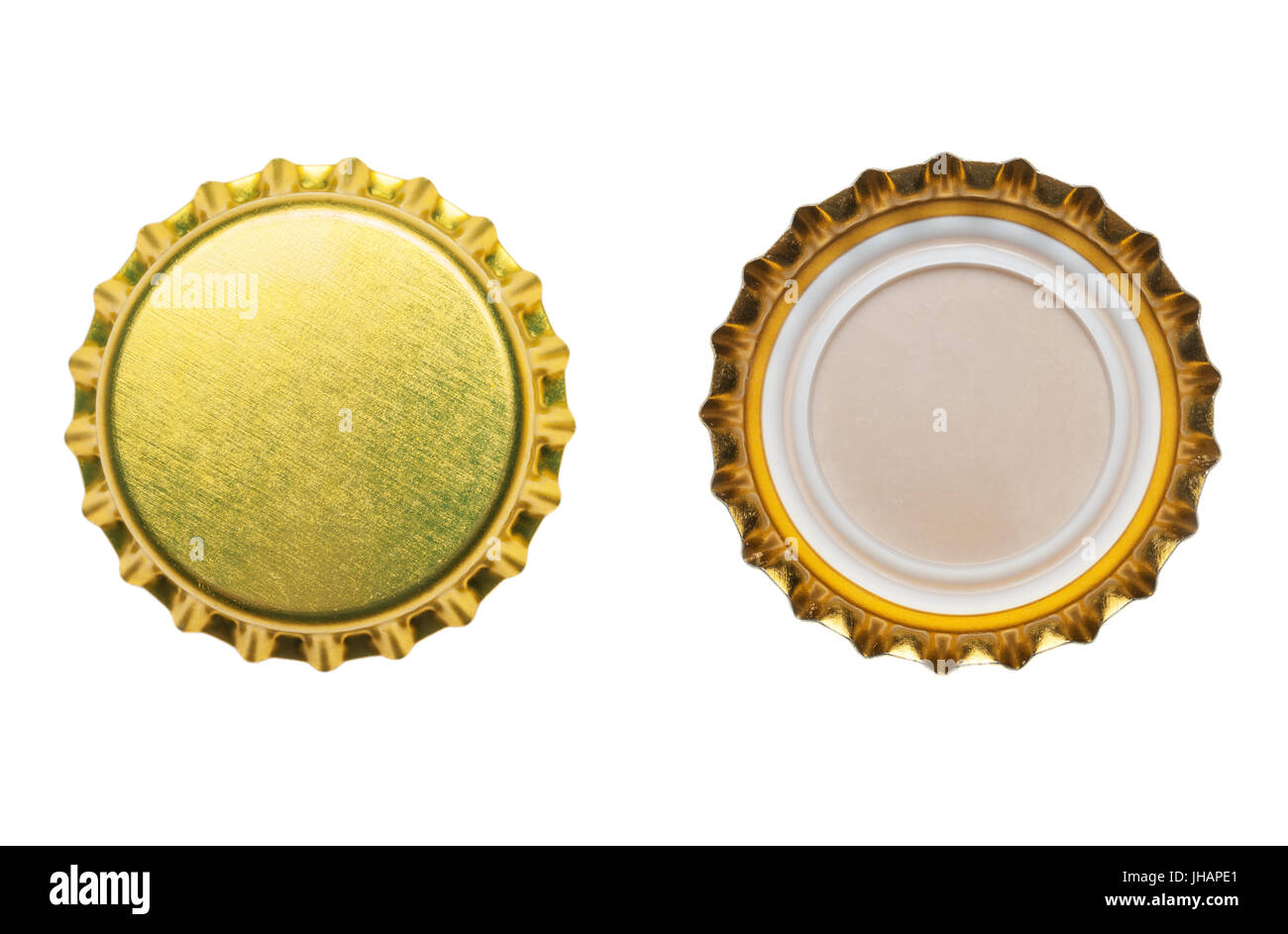 yellow bottle caps isolated on white background Stock Photo Alamy