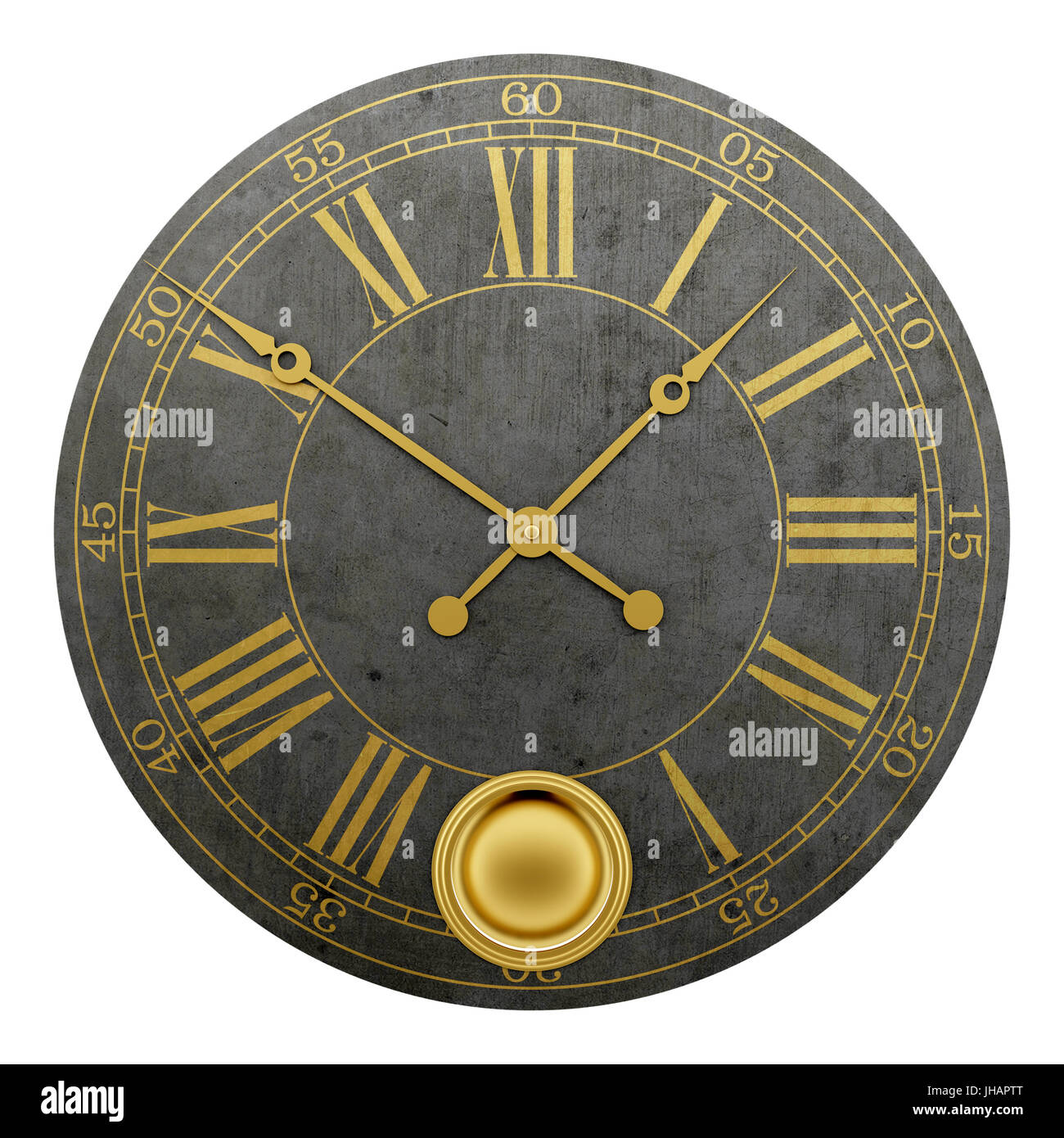 vintage round wall clock isolated on white background. 3d illustration ...