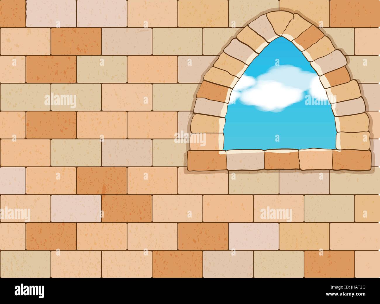 Window on Stone Wall - Vector Background Illustration Stock Vector