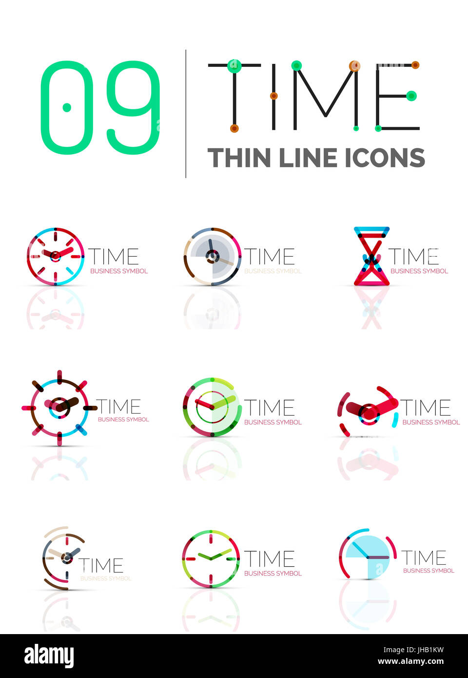 Geometric clock and time icon logo set. Thin line geometric flat style ...