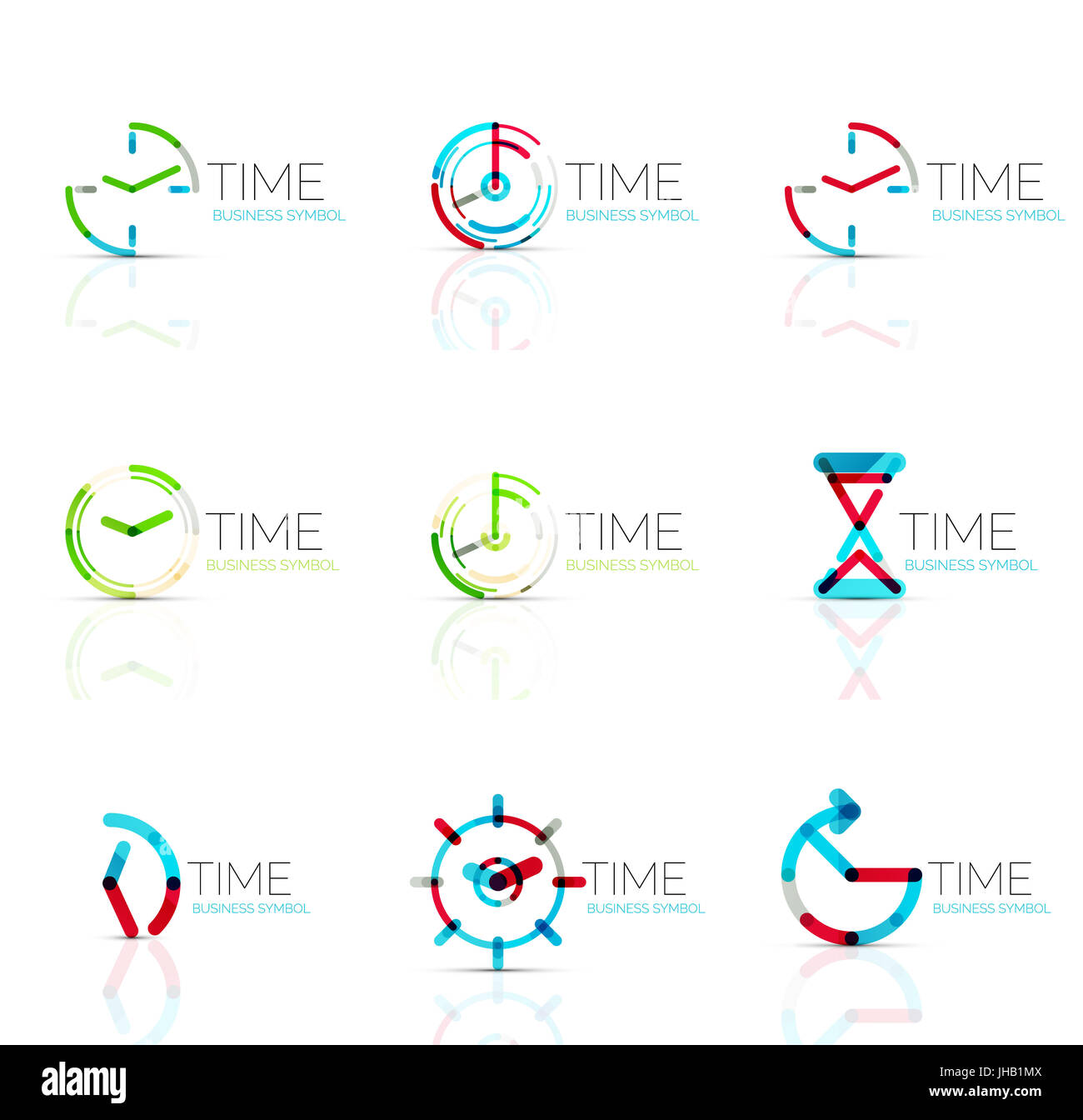 Geometric clock and time icon logo set. Thin line geometric flat style ...